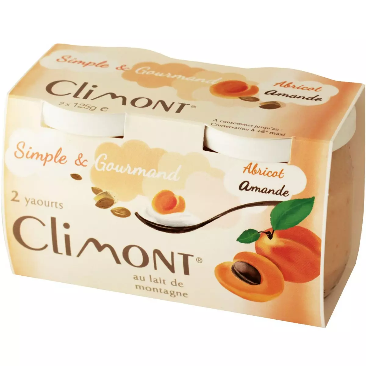 CLIMONT Yaourt au lait de montagne saveur abricot et amande 2x125g