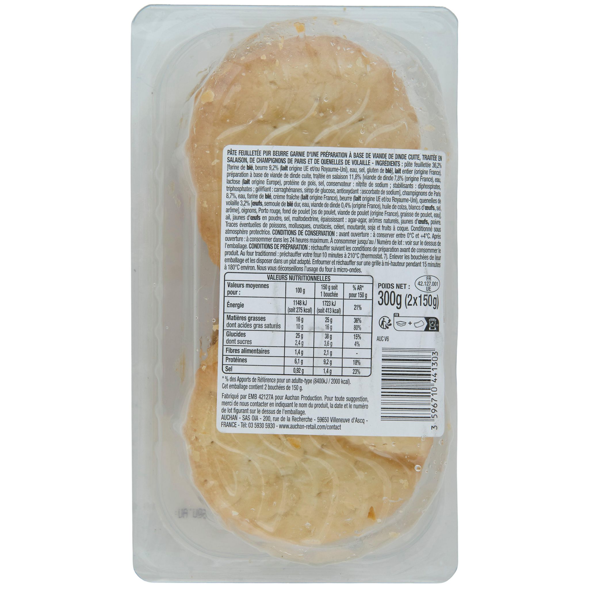 Voir la diapositive 3 : AUCHAN Bouchées à la reine 2 pièces 300g