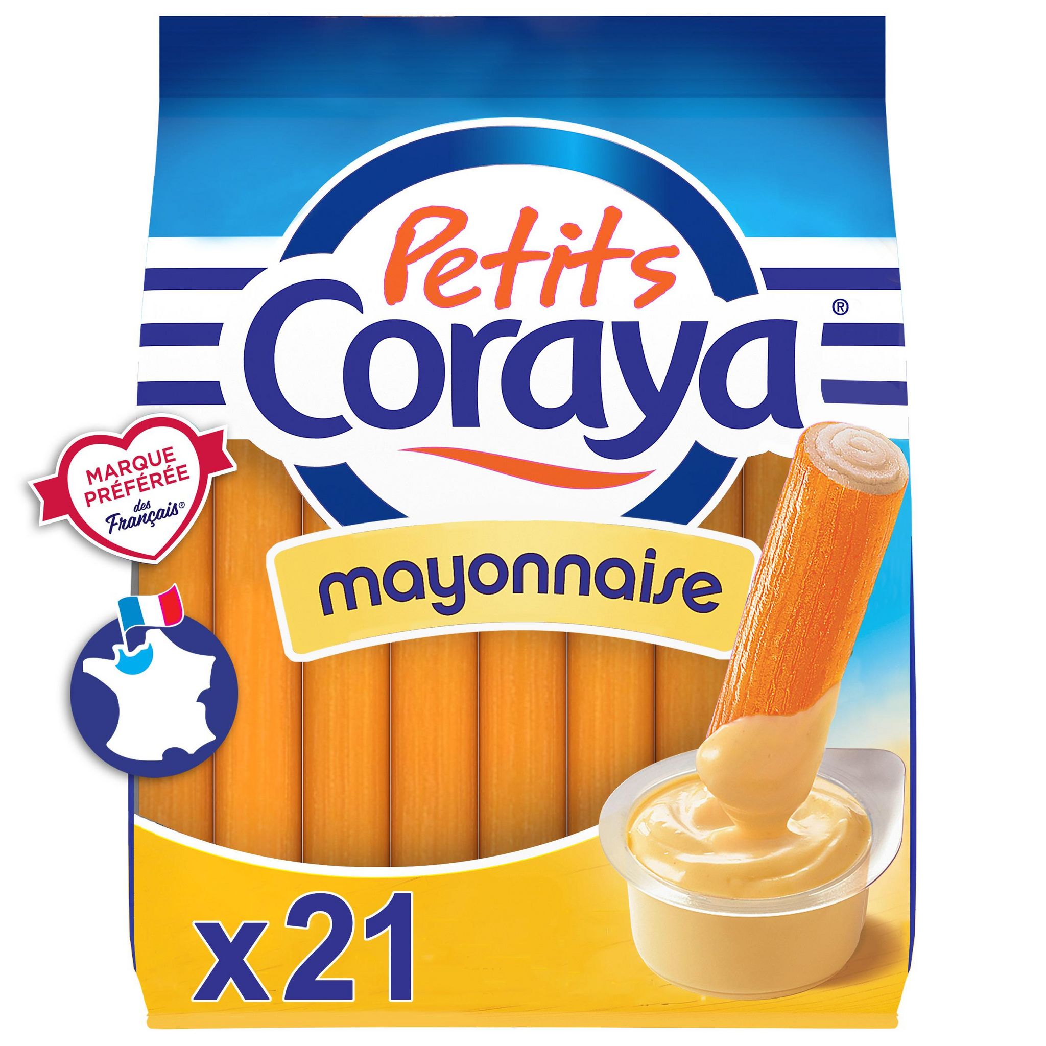 Voir la diapositive 2 : CORAYA Bâtonnets de surimi sauce mayonnaise 21 pièces 210g