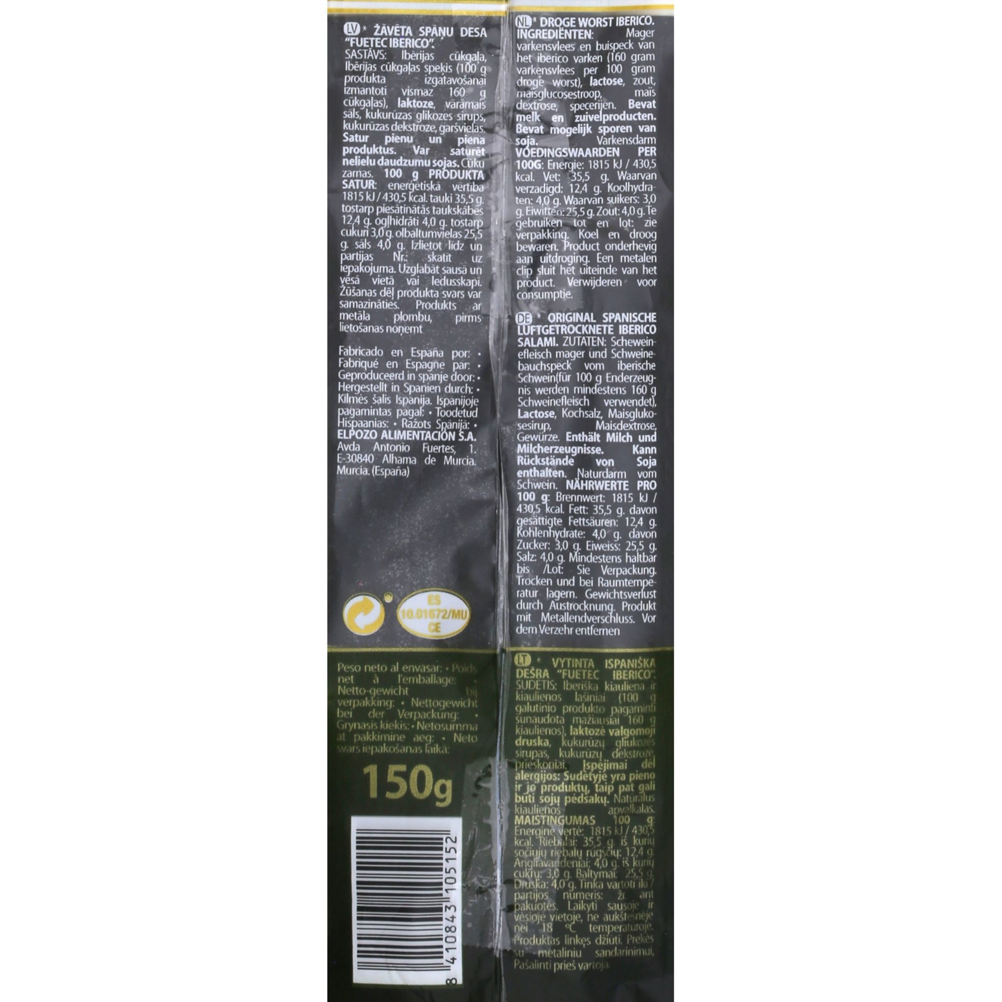 Voir la diapositive 2 : EL POZO Fuet ibérique 150g