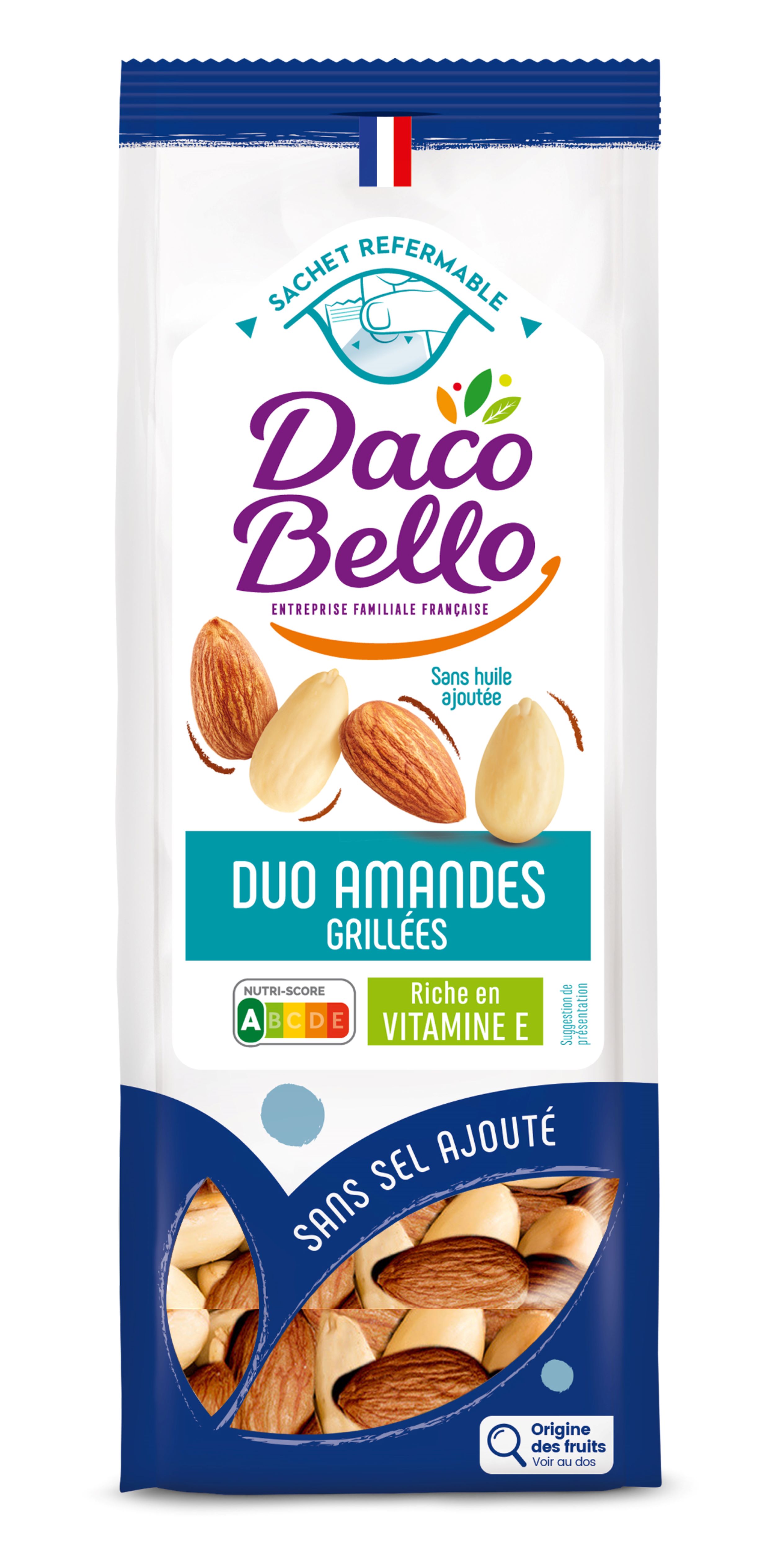 Voir la diapositive 2 : DACO BELLO Duo d'amandes grillées sans sel et huile ajoutés 175g
