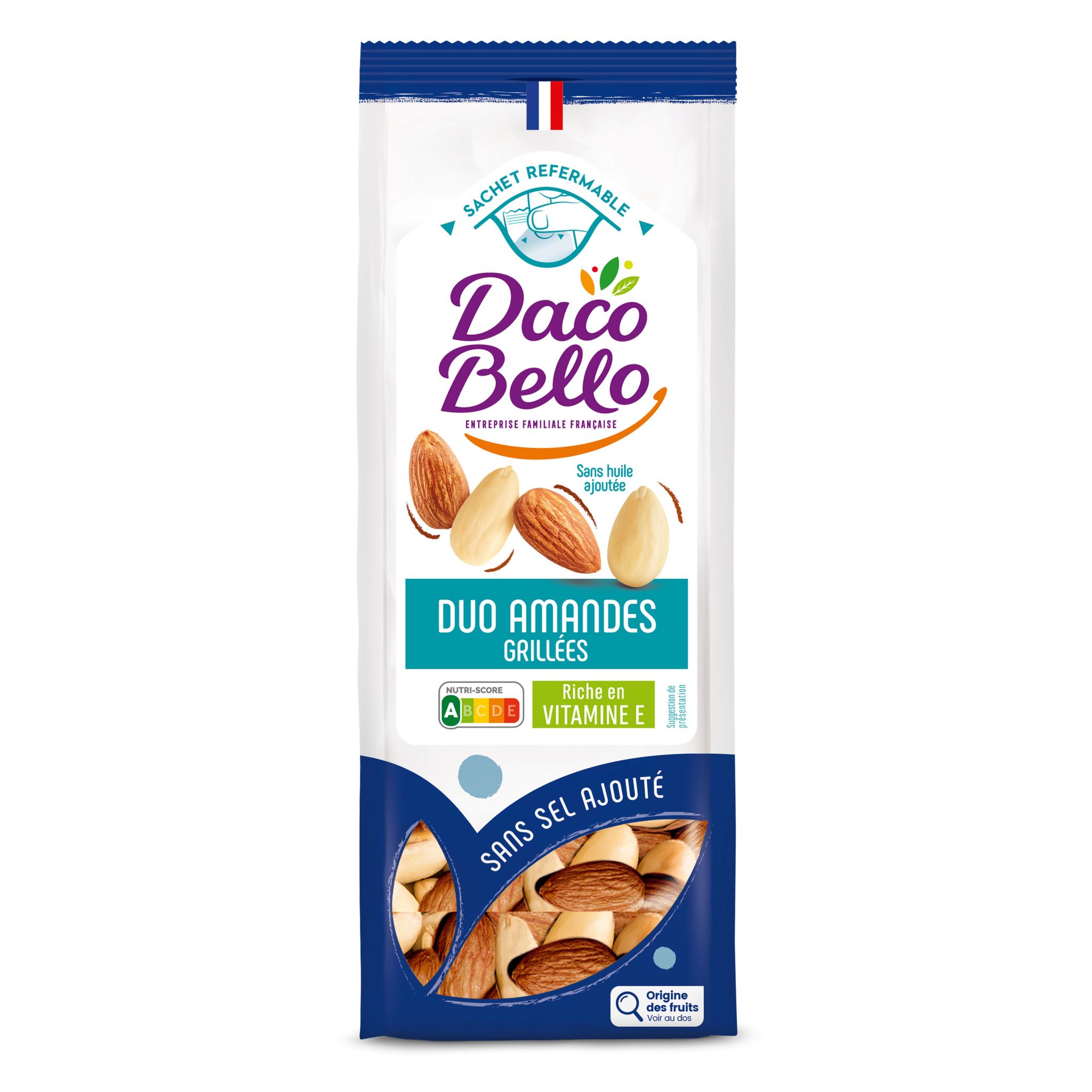Voir la diapositive 2 : DACO BELLO Duo d'amandes grillées sans sel et huile ajoutés 175g