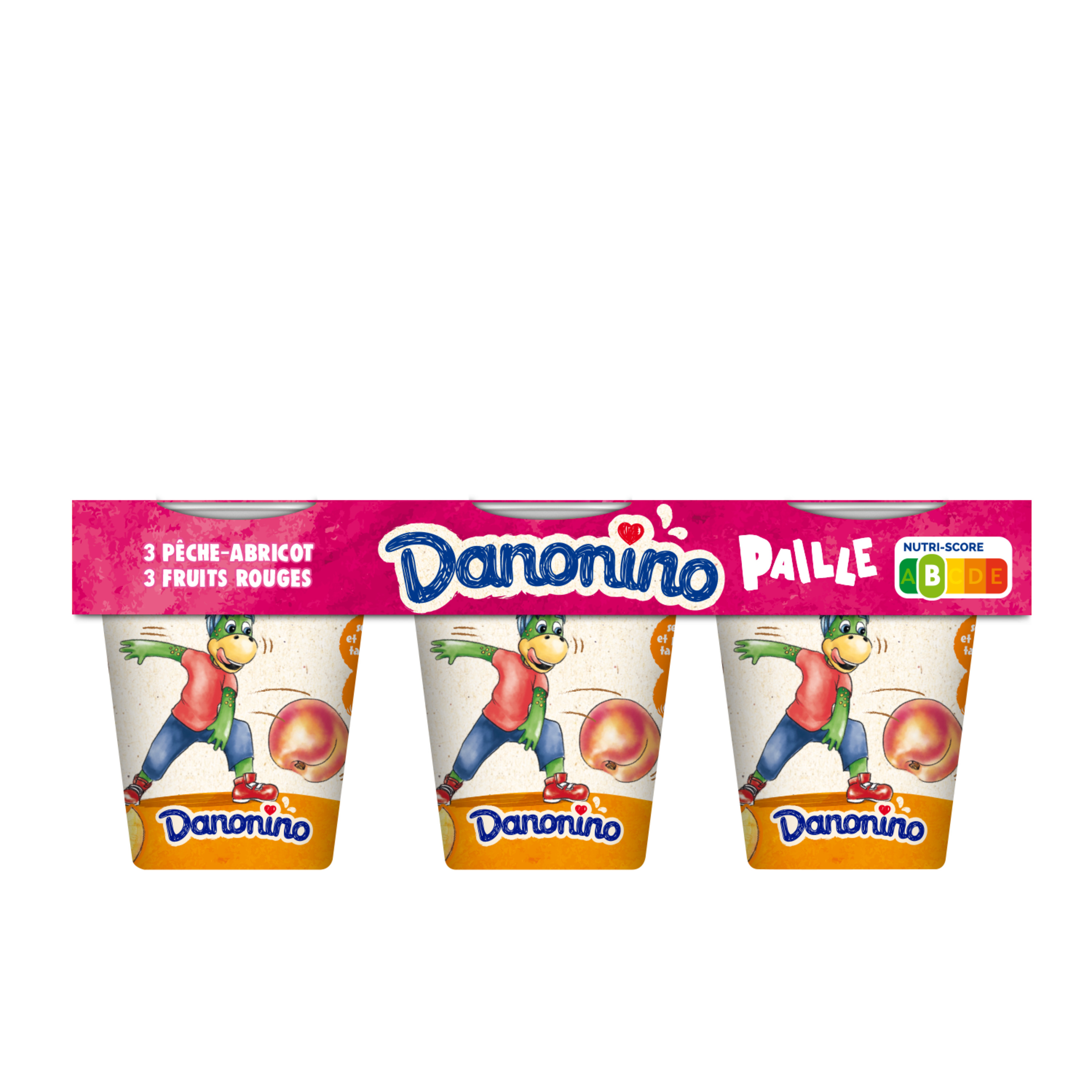Voir la diapositive 2 : DANONINO Yaourt à boire pêche/abricot et fruits rouges avec paille 6x100g