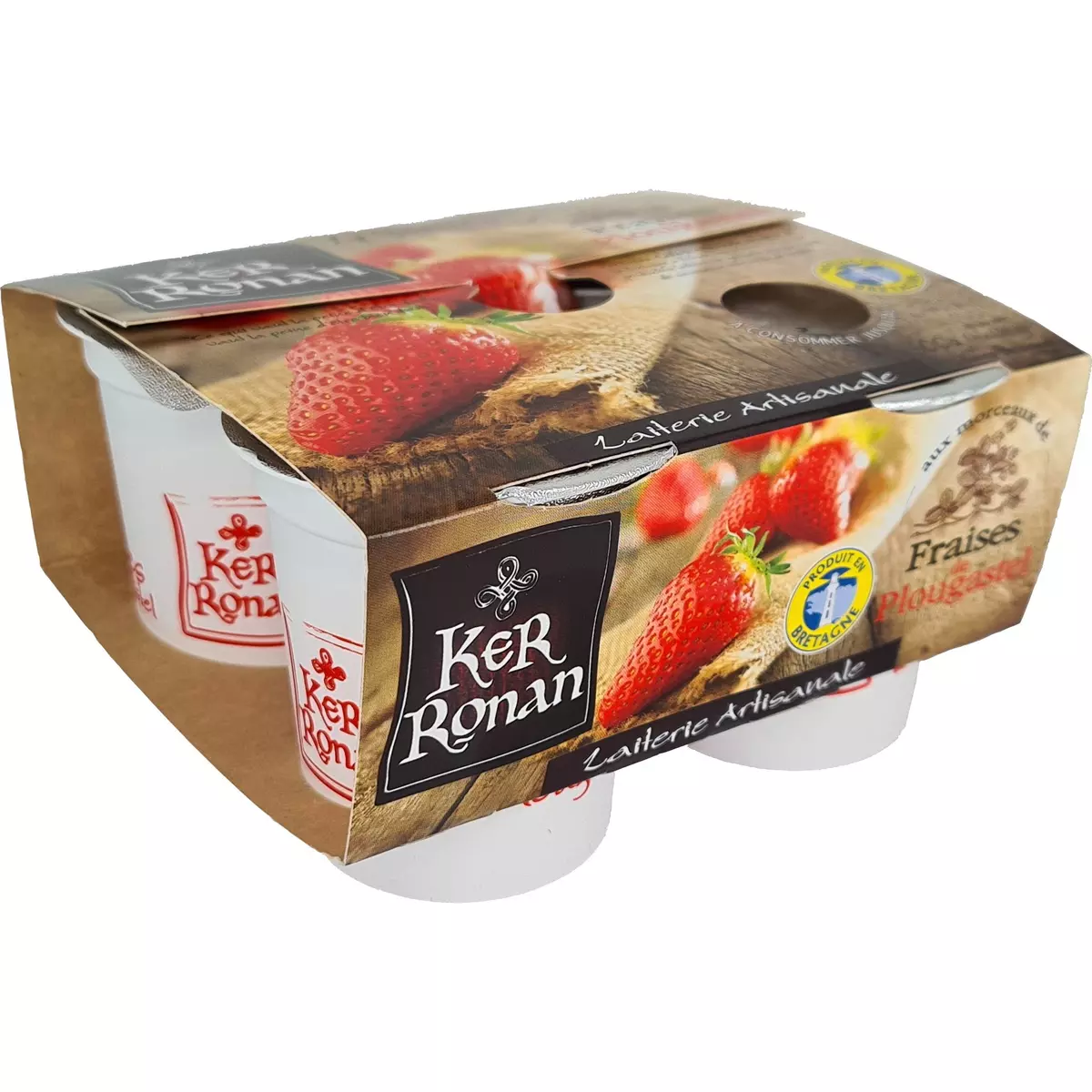 KER RONAN Yaourt brassé à la fraise de Plougastel 4x125g 4x125g