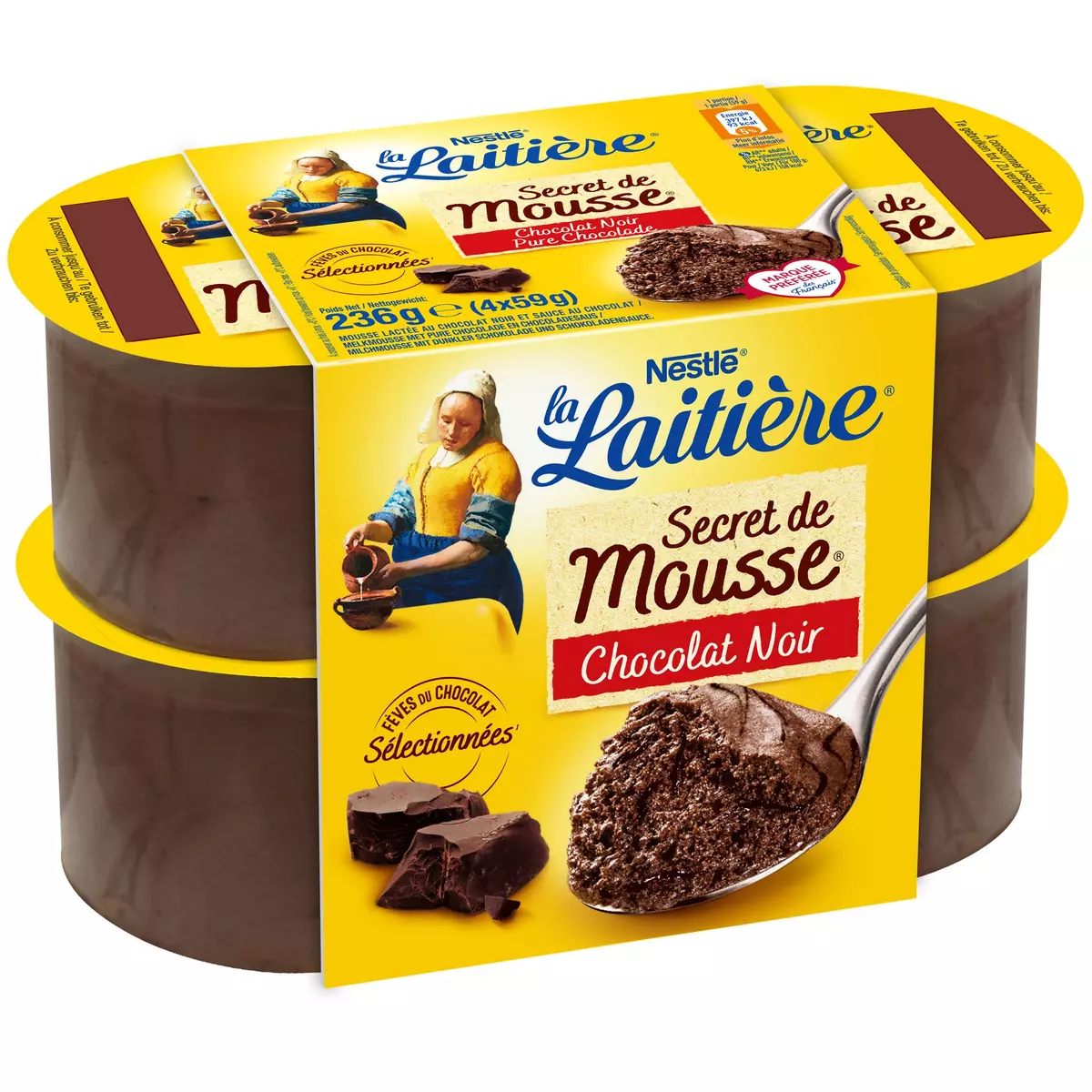 LA LAITIERE Secret de mousse au chocolat noir 4x59g