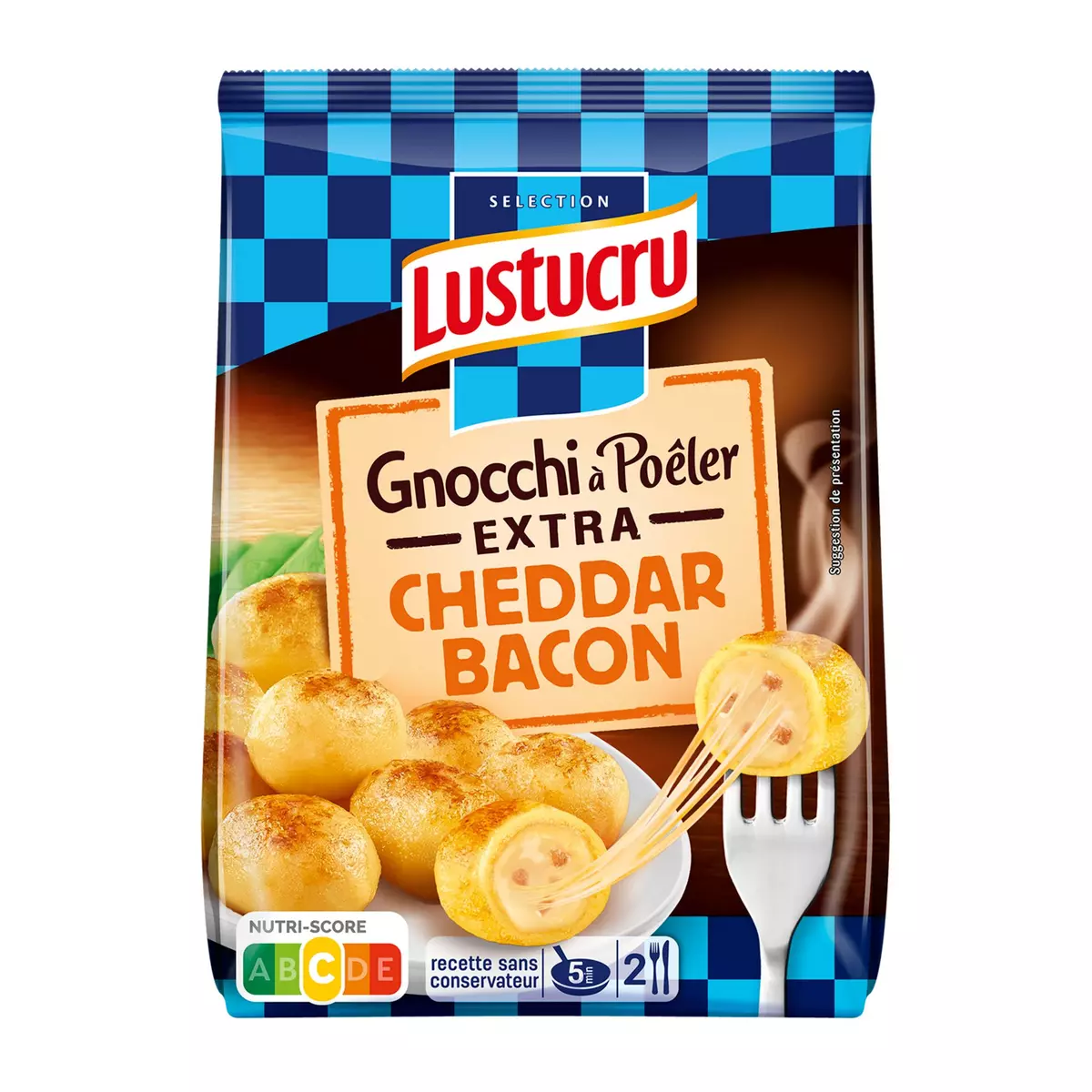 LUSTUCRU Gnocchi à poêler cheddar bacon 2 portions 280g