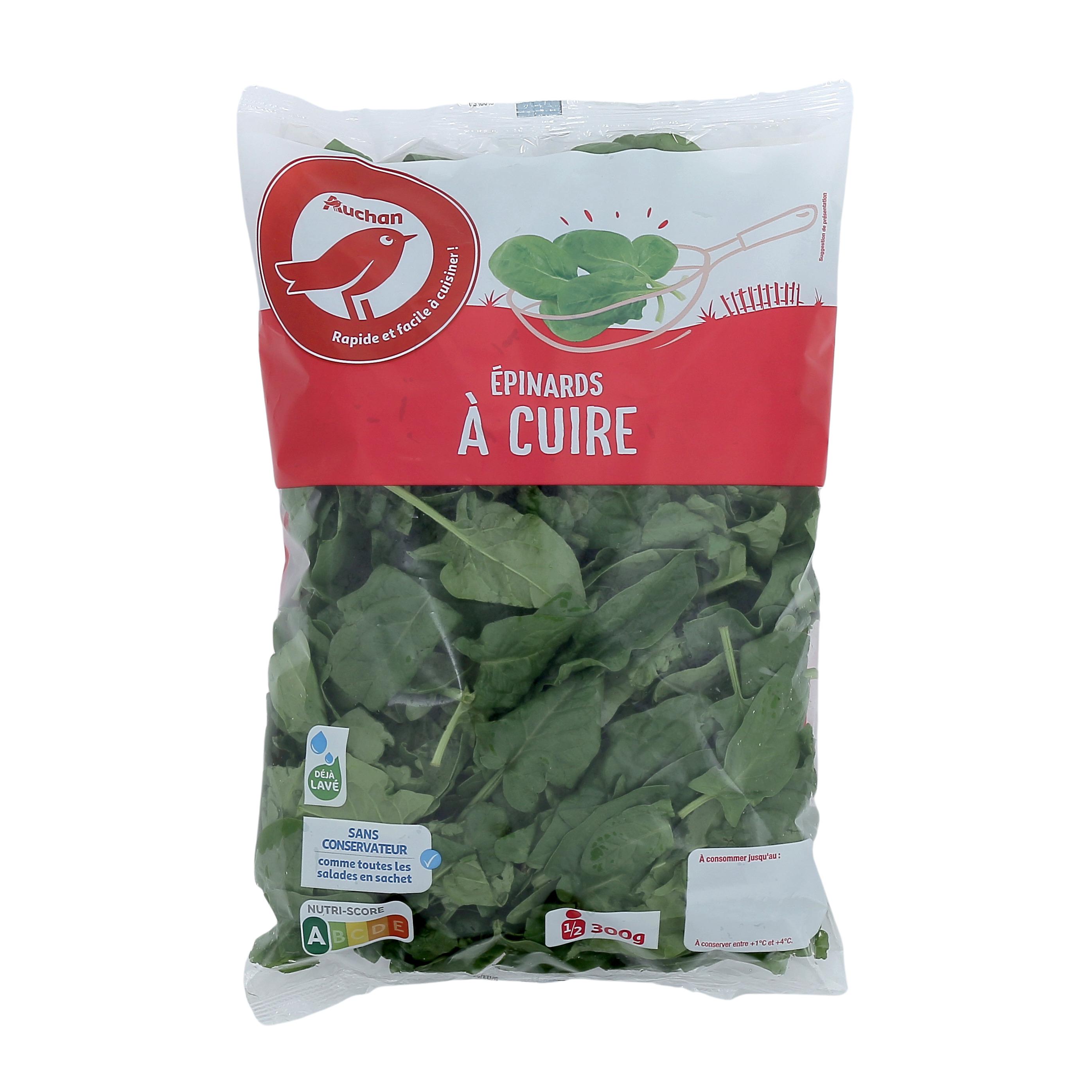 Voir la diapositive 2 : AUCHAN Épinards à cuire 1-2 parts 300g