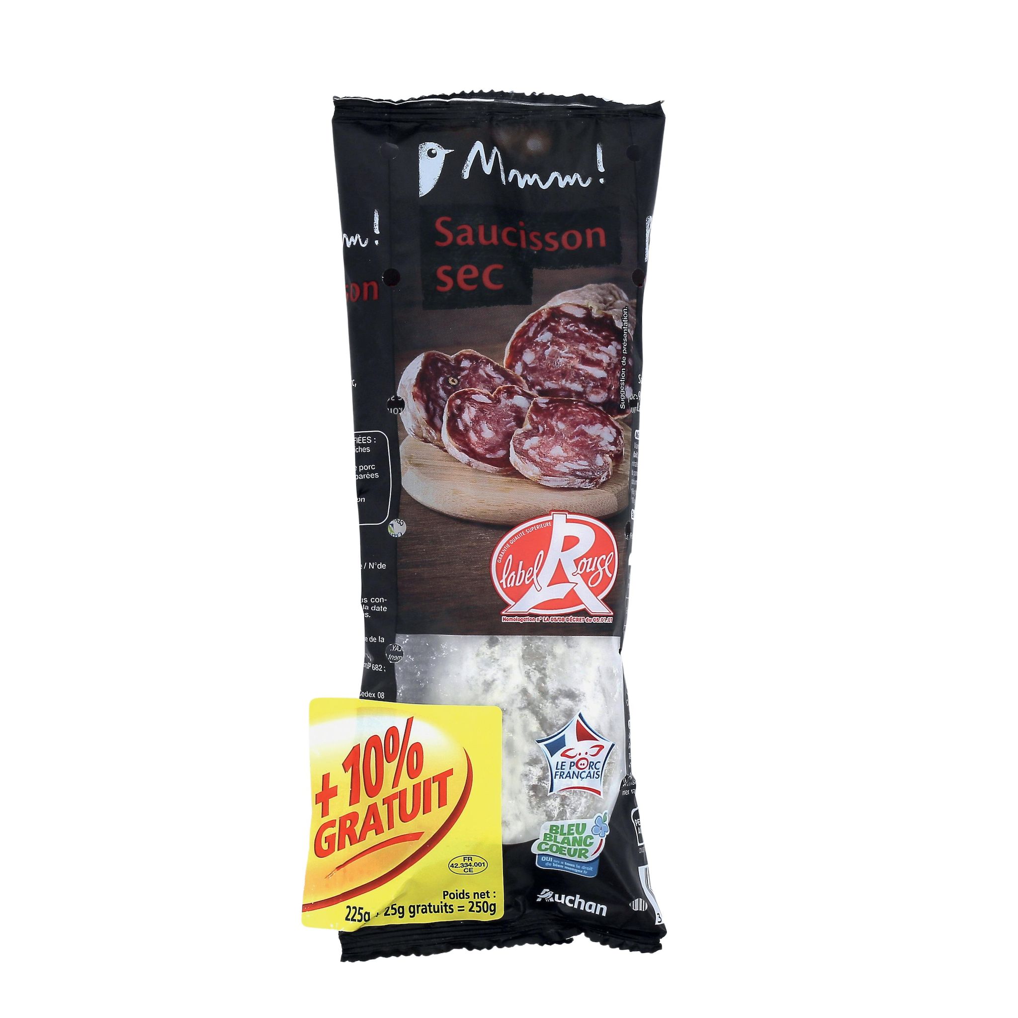 Voir la diapositive 2 : AUCHAN MMM! Saucisson sec Label Rouge 225g