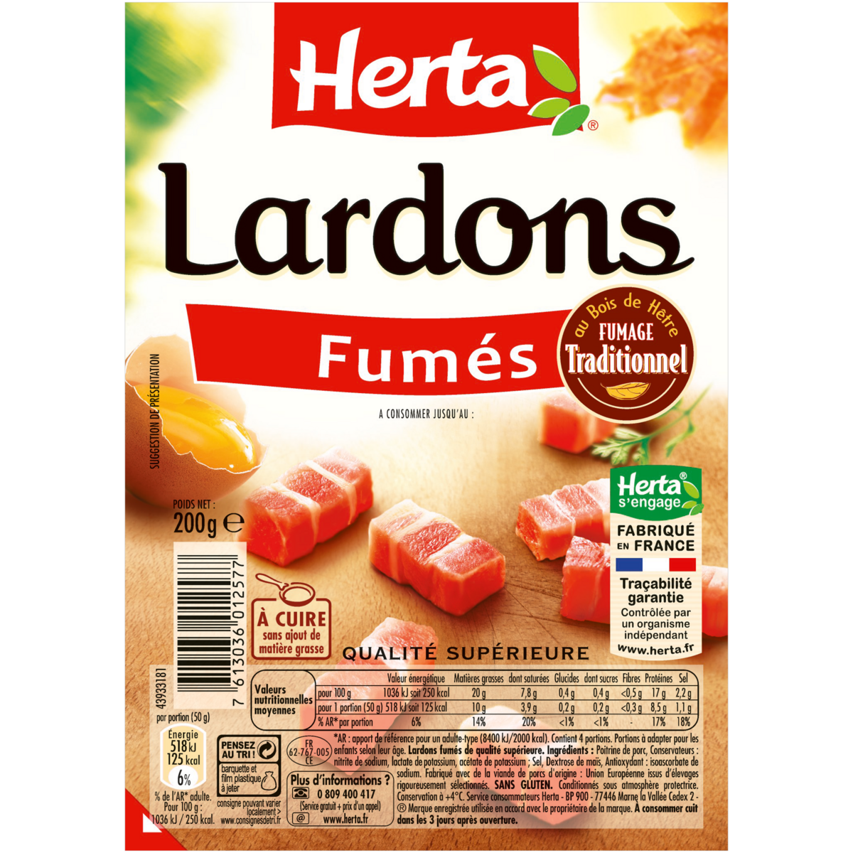 HERTA Lardons fumés 200g