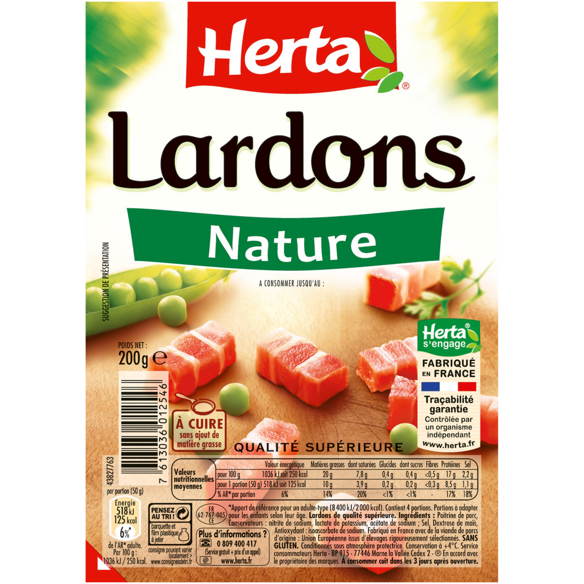 HERTA Lardons nature 200g