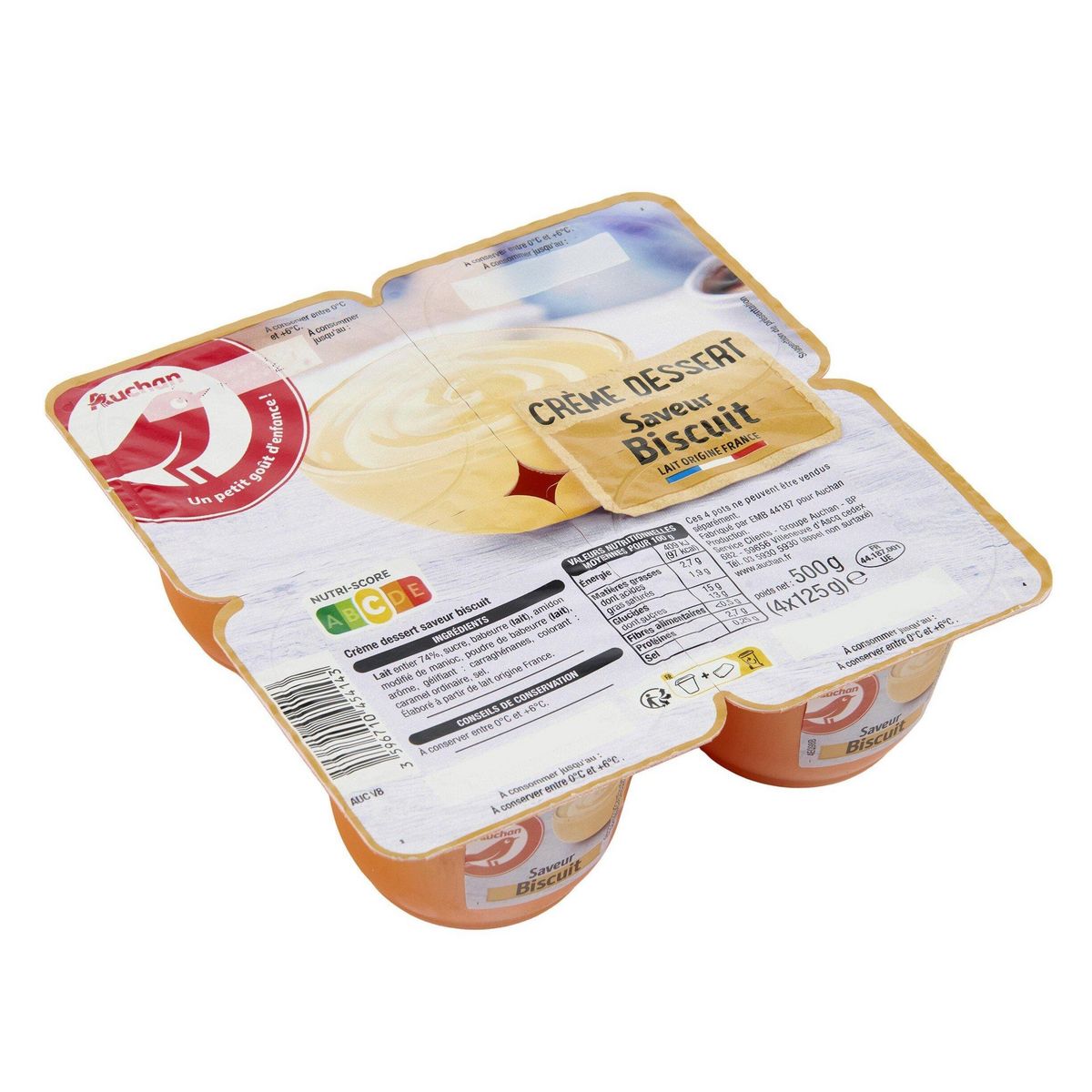AUCHAN Crème dessert saveur biscuit 4x125g