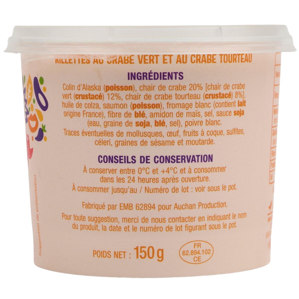 AUCHAN Rillettes au crabe 150g