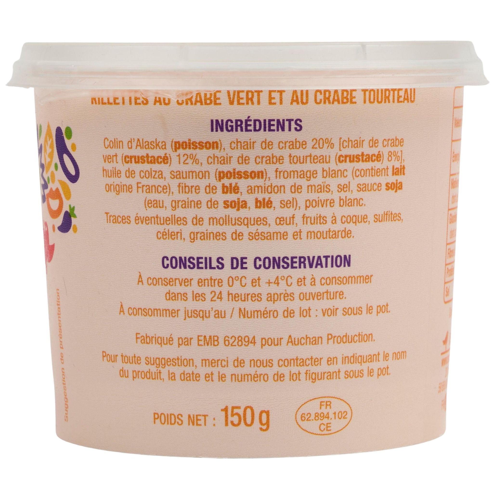Voir la diapositive 5 : AUCHAN Rillettes au crabe 150g