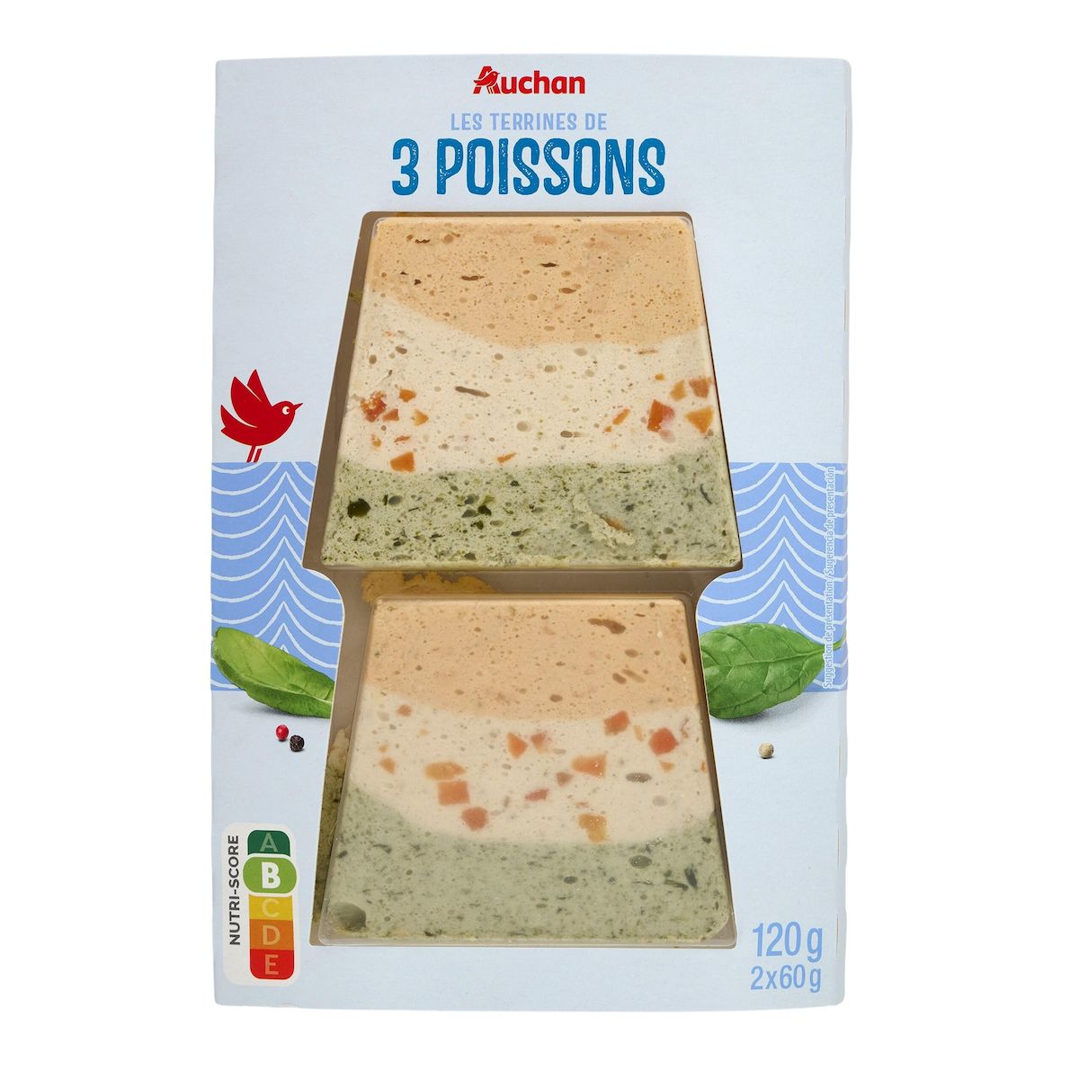 AUCHAN Terrine de 3 poissons 2 tranches 120g