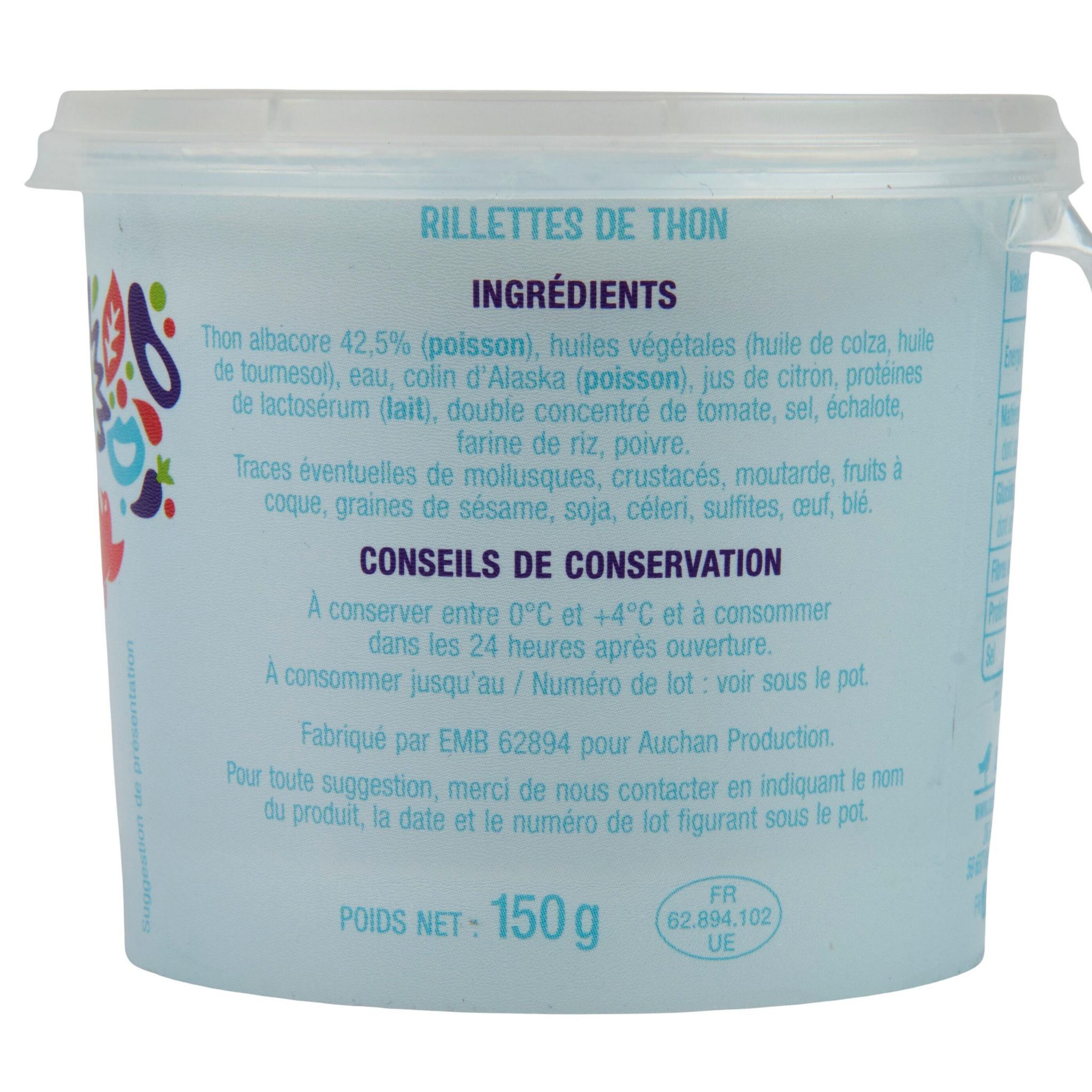Voir la diapositive 3 : AUCHAN Rillettes de thon 150g