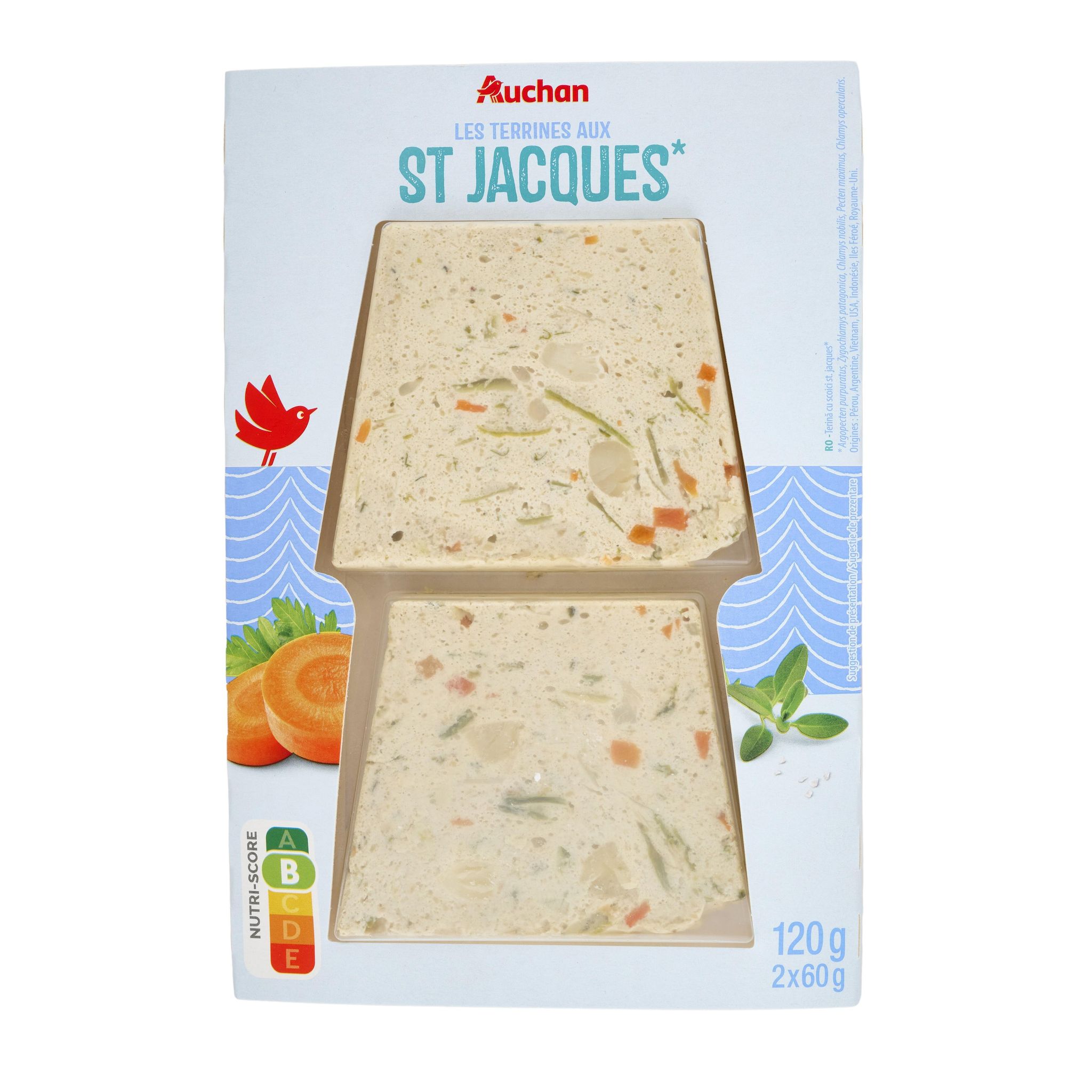 Voir la diapositive 2 : AUCHAN Terrines de Saint Jacques 2 pièces 120g