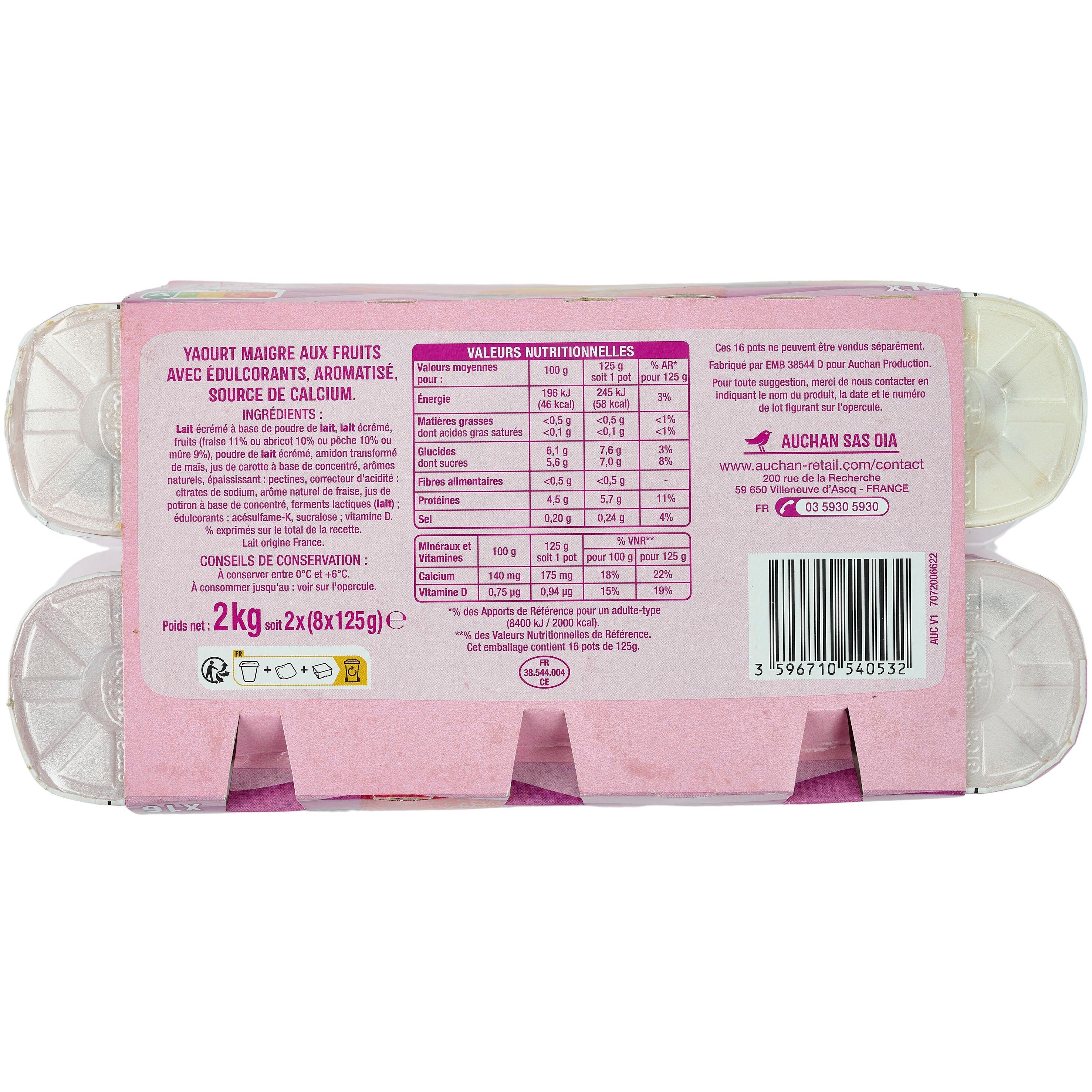 Voir la diapositive 2 : AUCHAN Yaourt allégé aux fruits 0% 16x125g