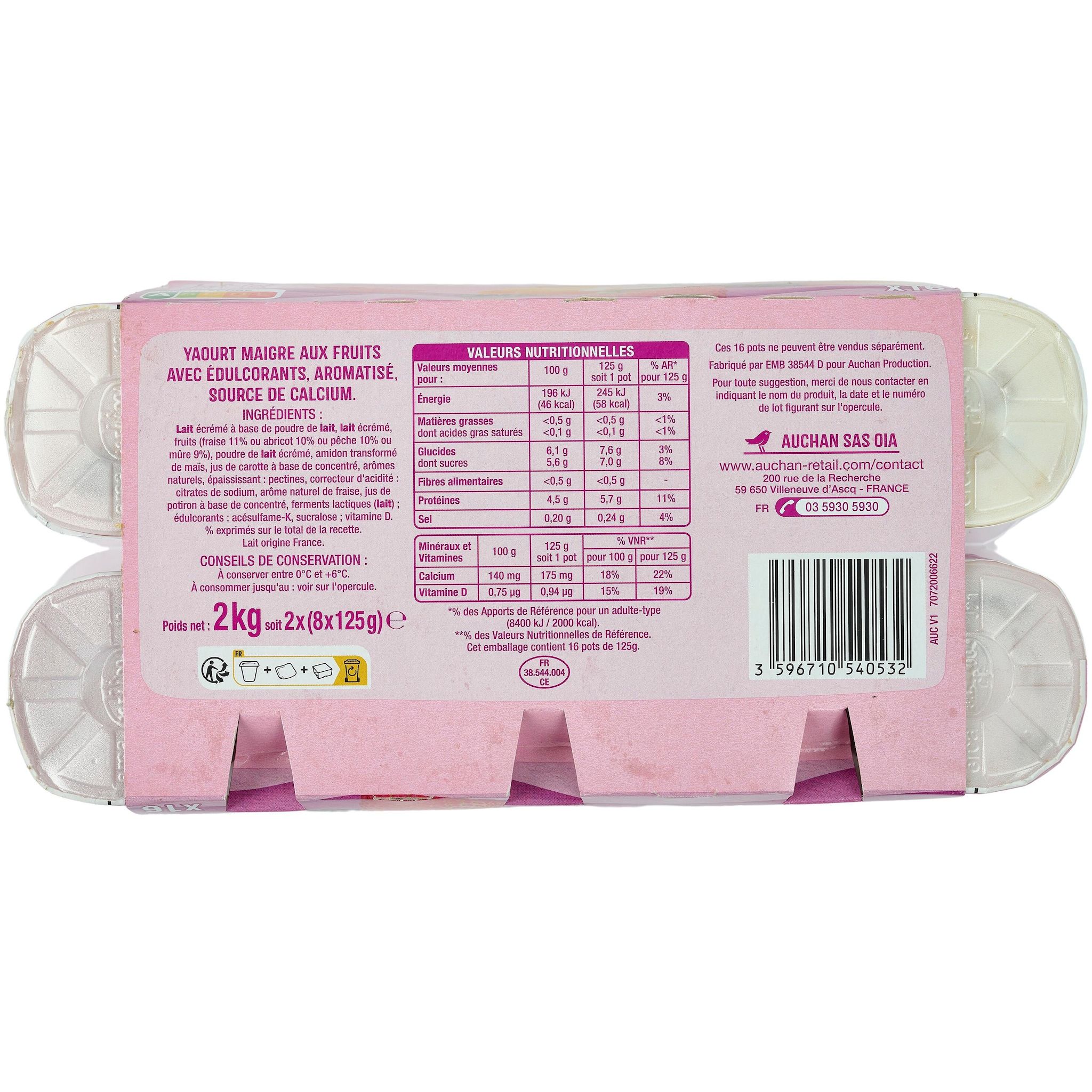Voir la diapositive 2 : AUCHAN Yaourt allégé aux fruits 0% 16x125g
