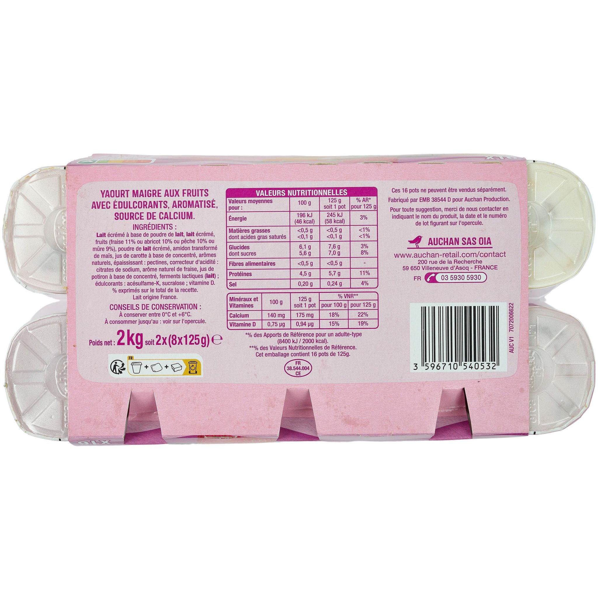 Voir la diapositive 3 : AUCHAN Yaourt allégé aux fruits 0% 16x125g