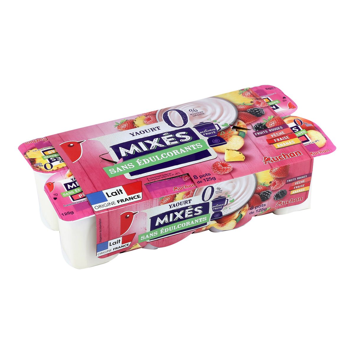 AUCHAN Yaourts mixés aux fruits sans édulcorants 8x125g