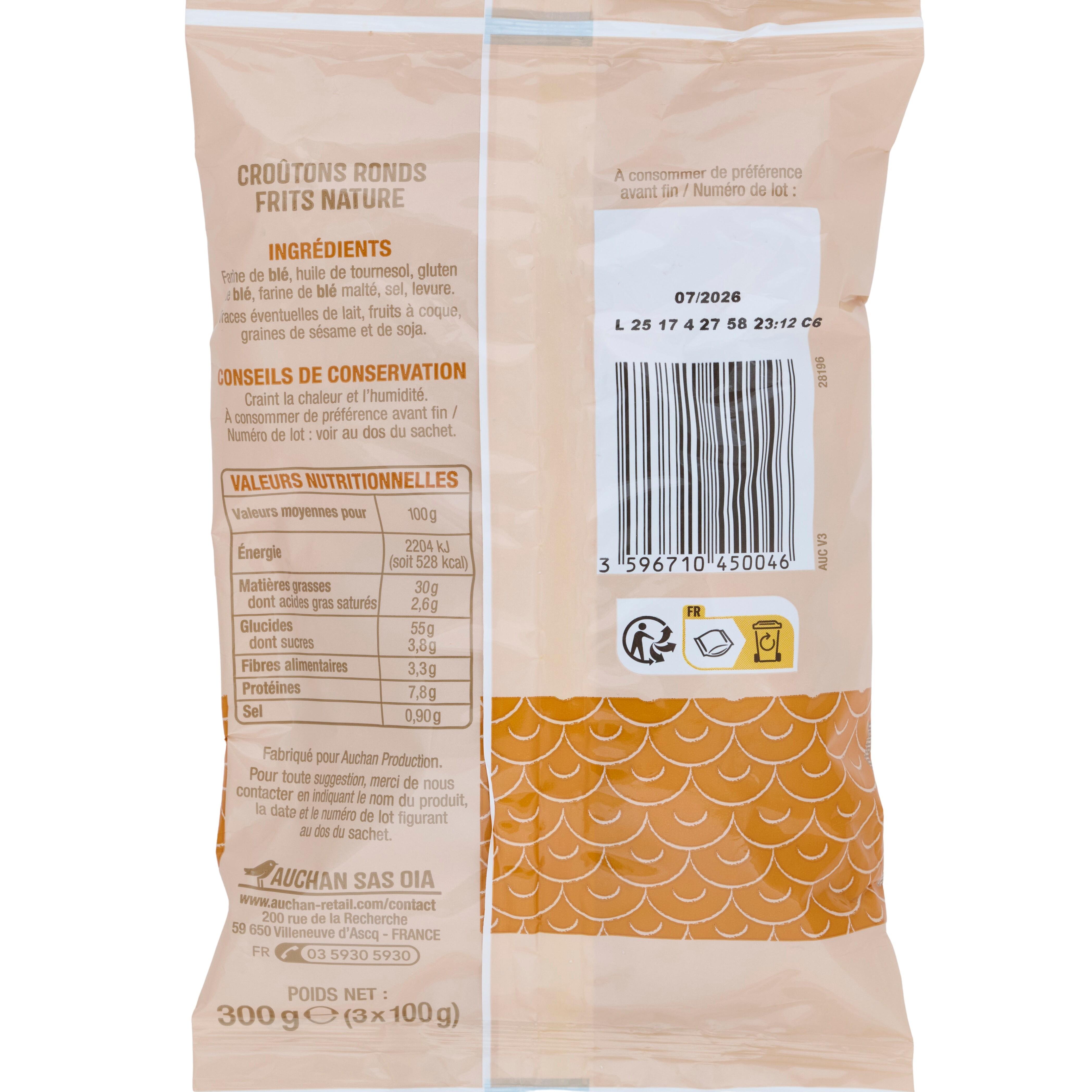 Voir la diapositive 2 : AUCHAN Croûtons nature 3x100g