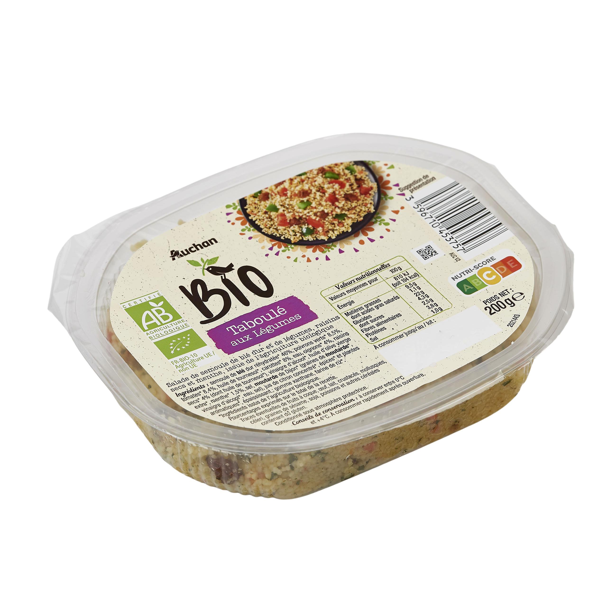 Voir la diapositive 2 : AUCHAN BIO Taboulé aux légumes 200g