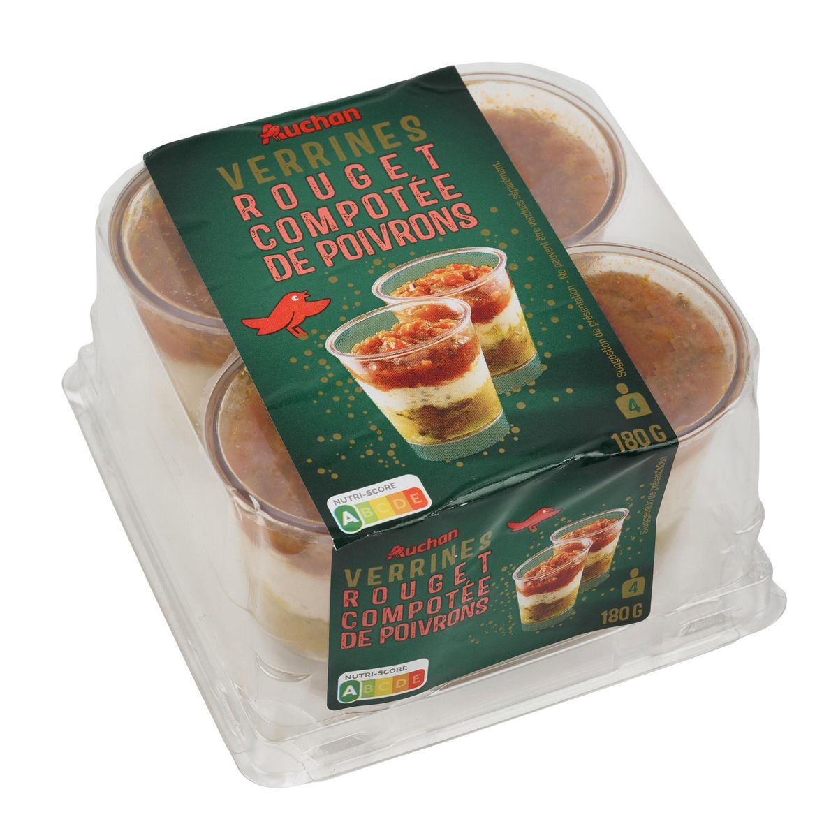 AUCHAN Verrine de rouget compotée de poivrons 4 pièces 180g