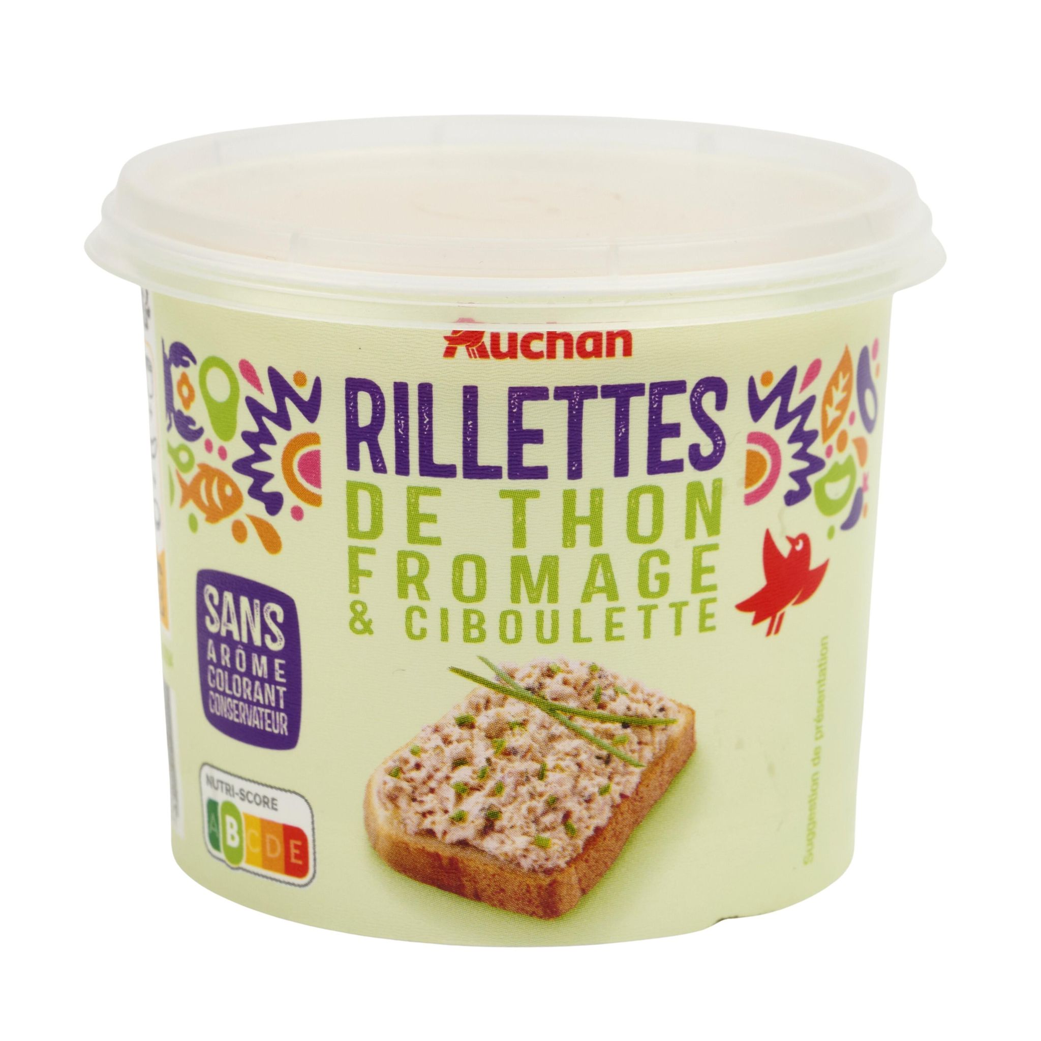 Voir la diapositive 2 : AUCHAN Rillettes de thon au fromage frais et ciboulette 150g
