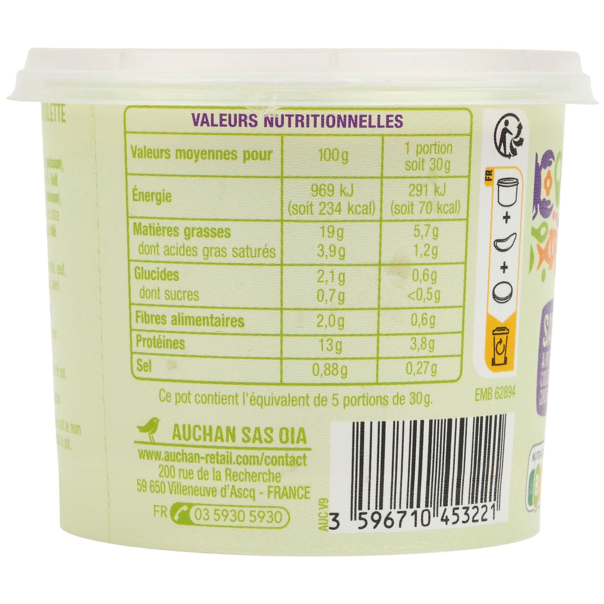 Voir la diapositive 5 : AUCHAN Rillettes de thon au fromage frais et ciboulette 150g