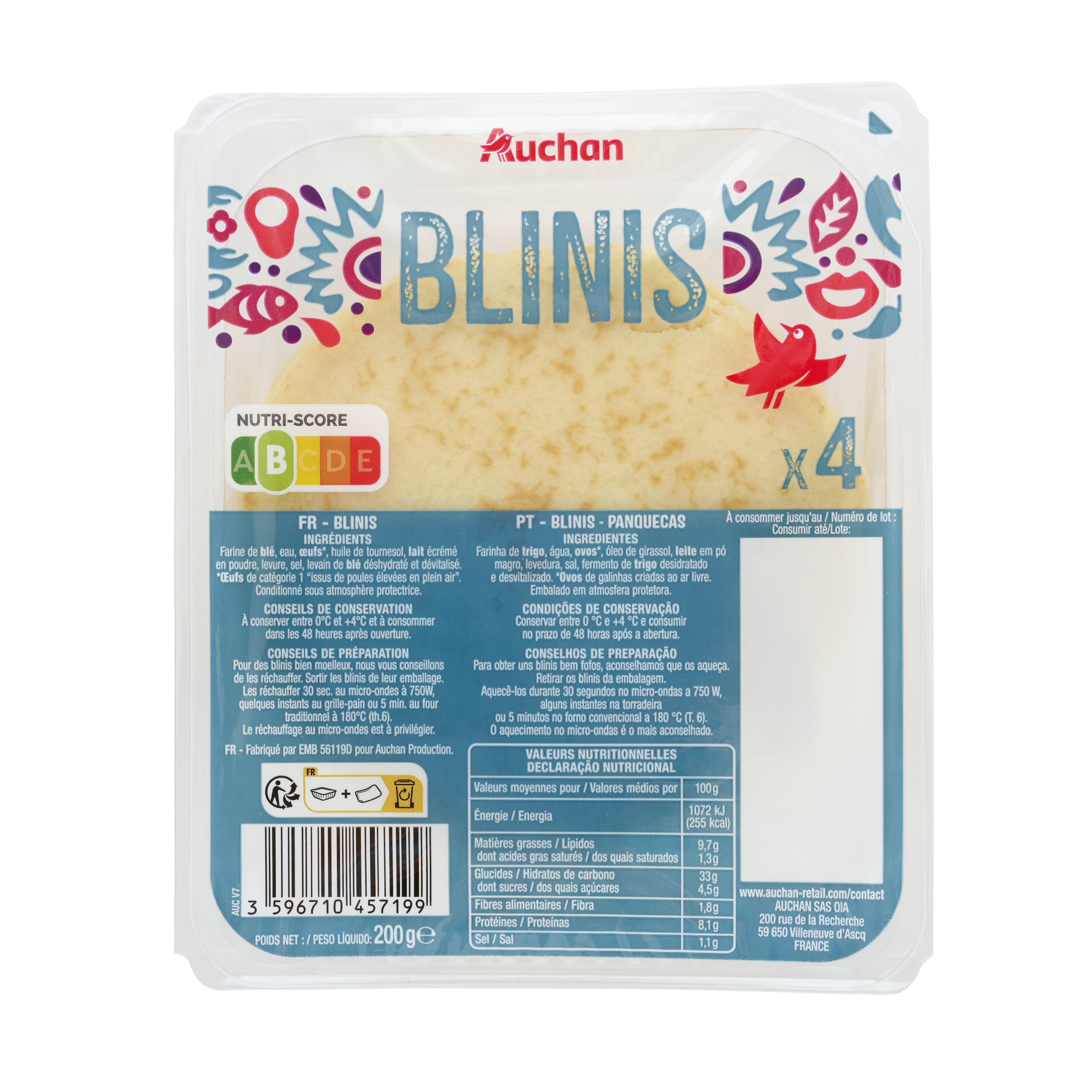 Voir la diapositive 2 : AUCHAN Blinis moelleux 4 pièces 200g