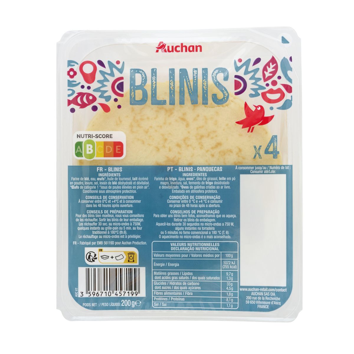 AUCHAN Blinis moelleux 4 pièces 200g