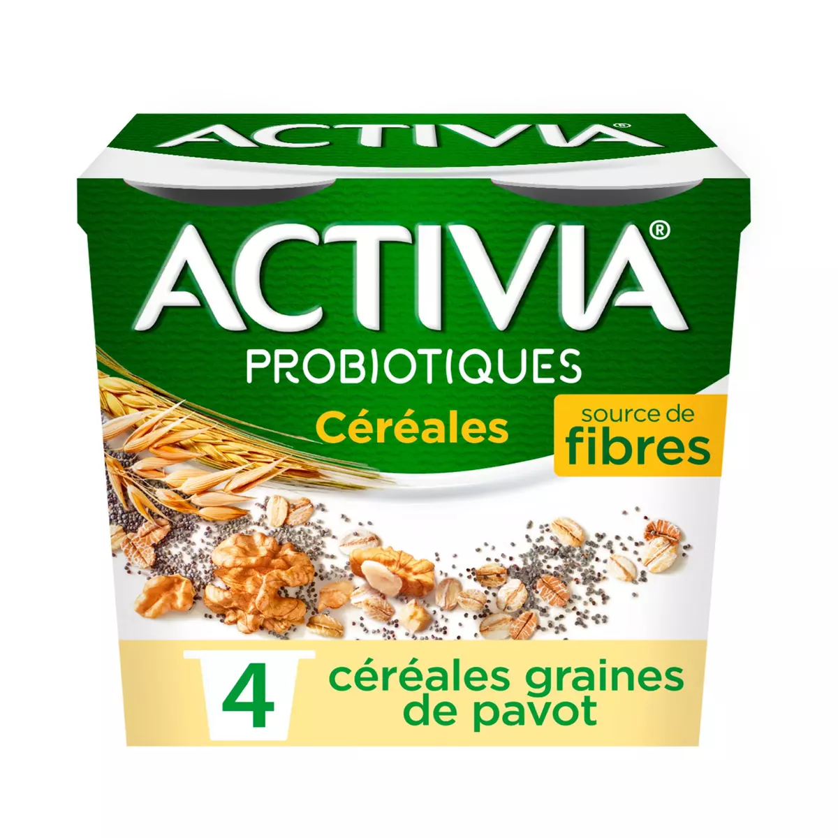 ACTIVIA Yaourt bifidus céréales graines de pavot 4x120g
