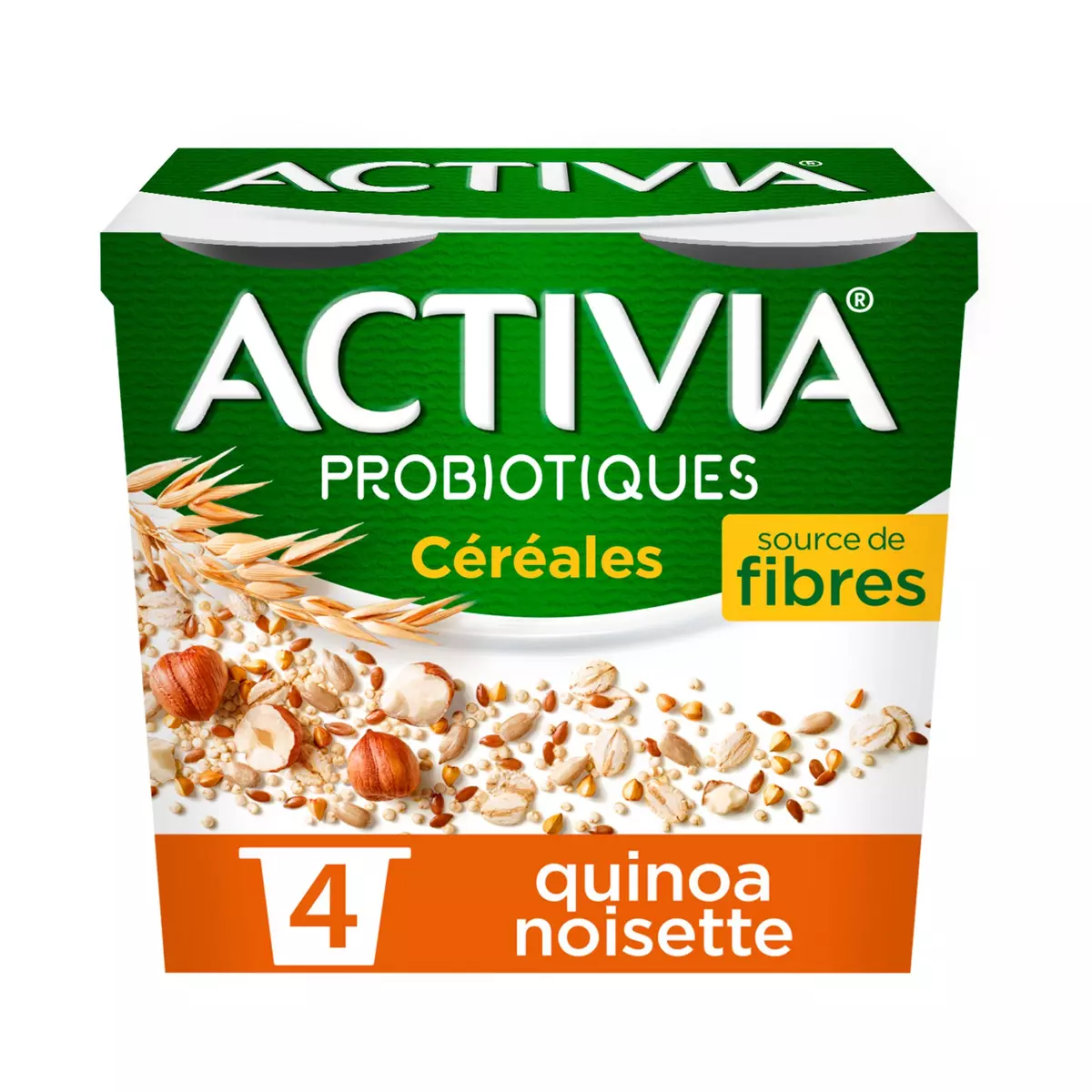 ACTIVIA CEREALES Probiotiques - Yaourt au bifidus au quinoa et noisette 4x120g