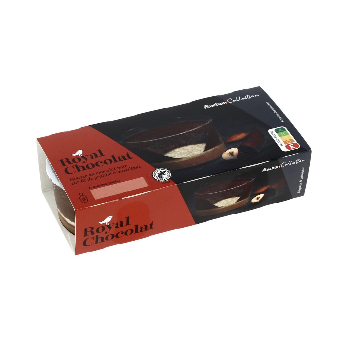AUCHAN COLLECTION Mousse au chocolat noir sur lit de praliné croustillant 2x80g