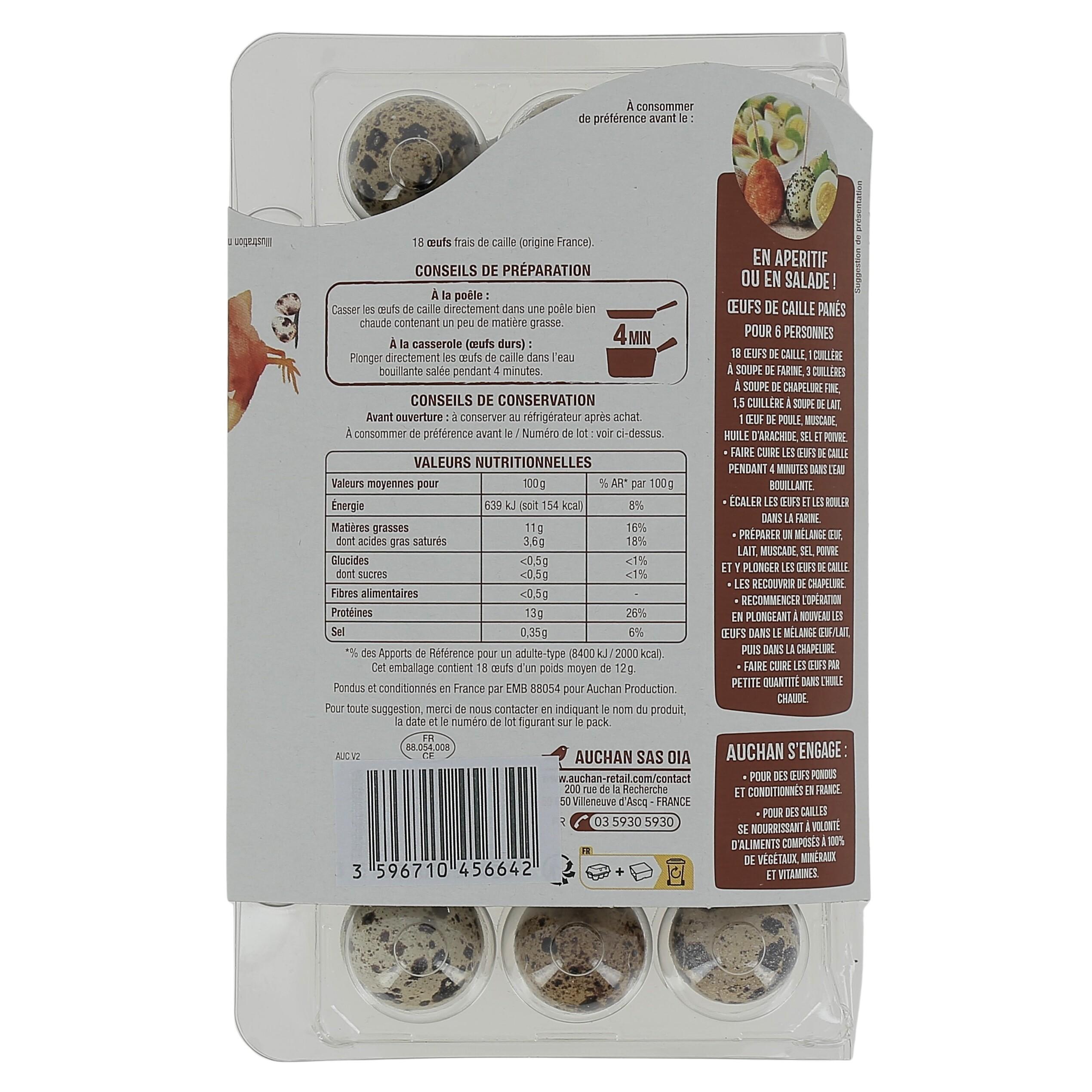 Voir la diapositive 2 : AUCHAN Oeufs de cailles 16+2 offert 18 pièces