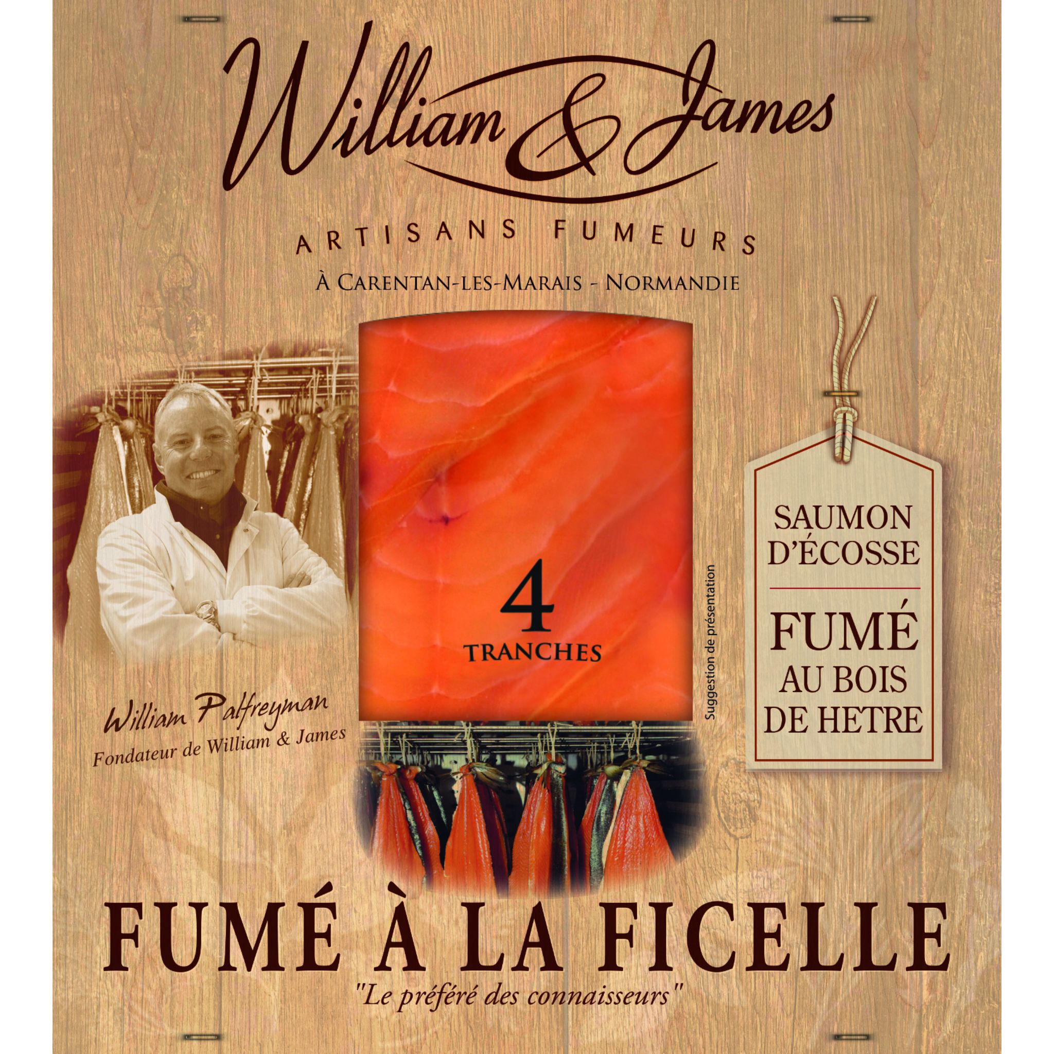 WILLIAM & JAMES Saumon d'Ecosse fumé à la ficelle 4 tranches 100g