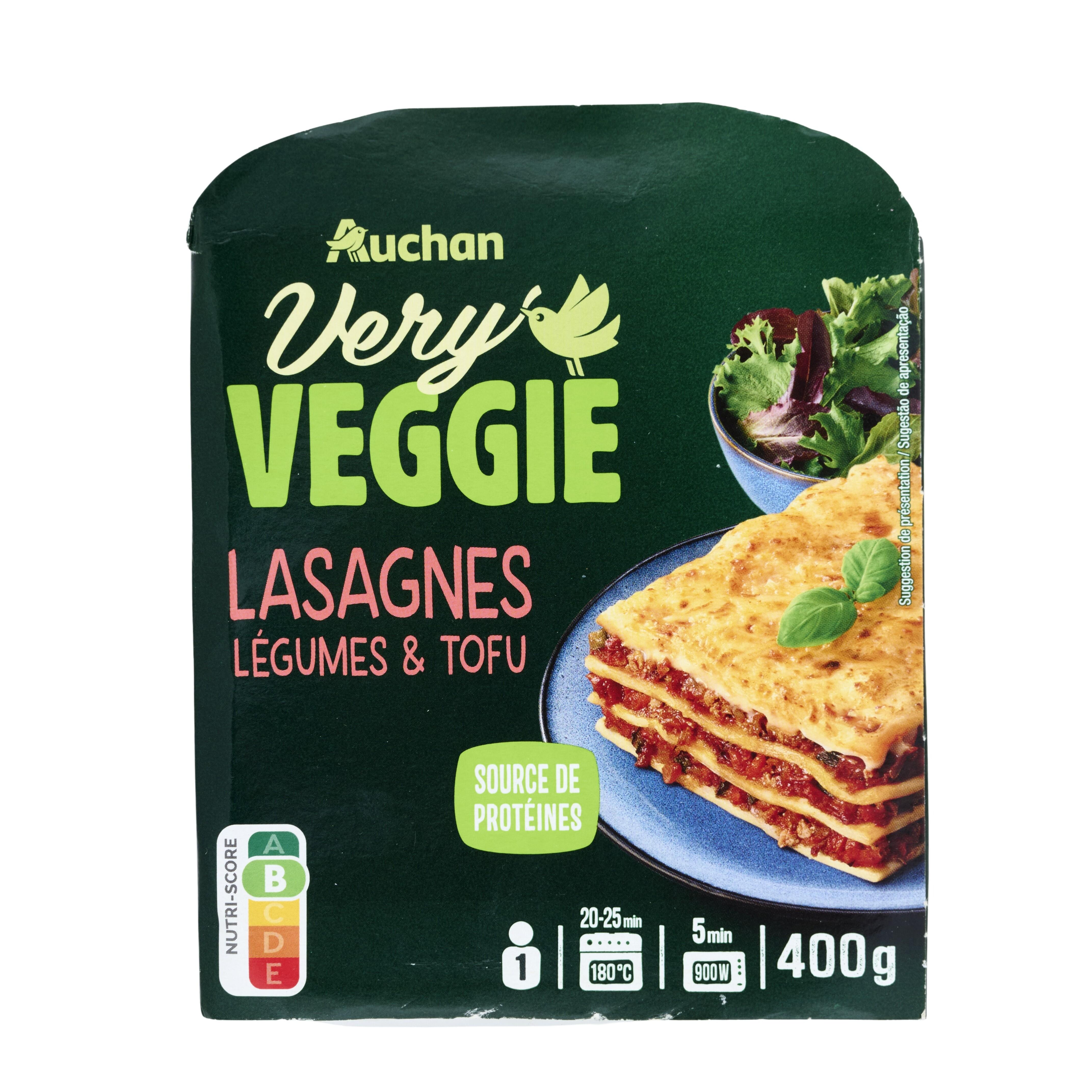 Voir la diapositive 3 : AUCHAN VERY VEGGIE Lasagnes végétales aux légumes et tofu 1 part 400g