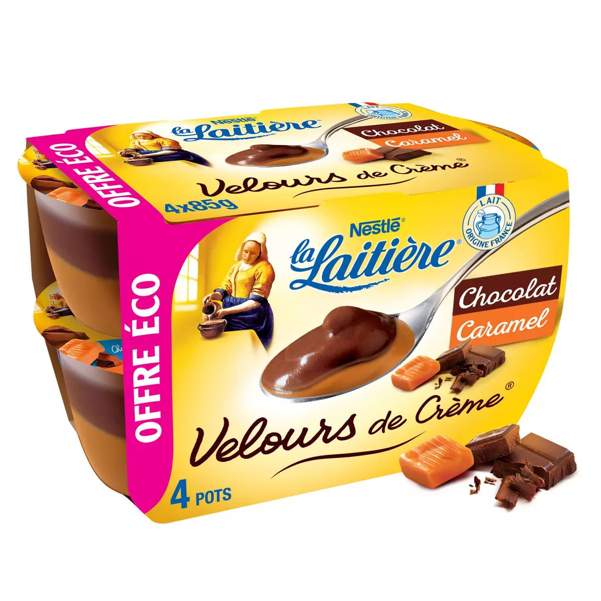 LA LAITIERE Velours de crème au chocolat caramel 4x85g