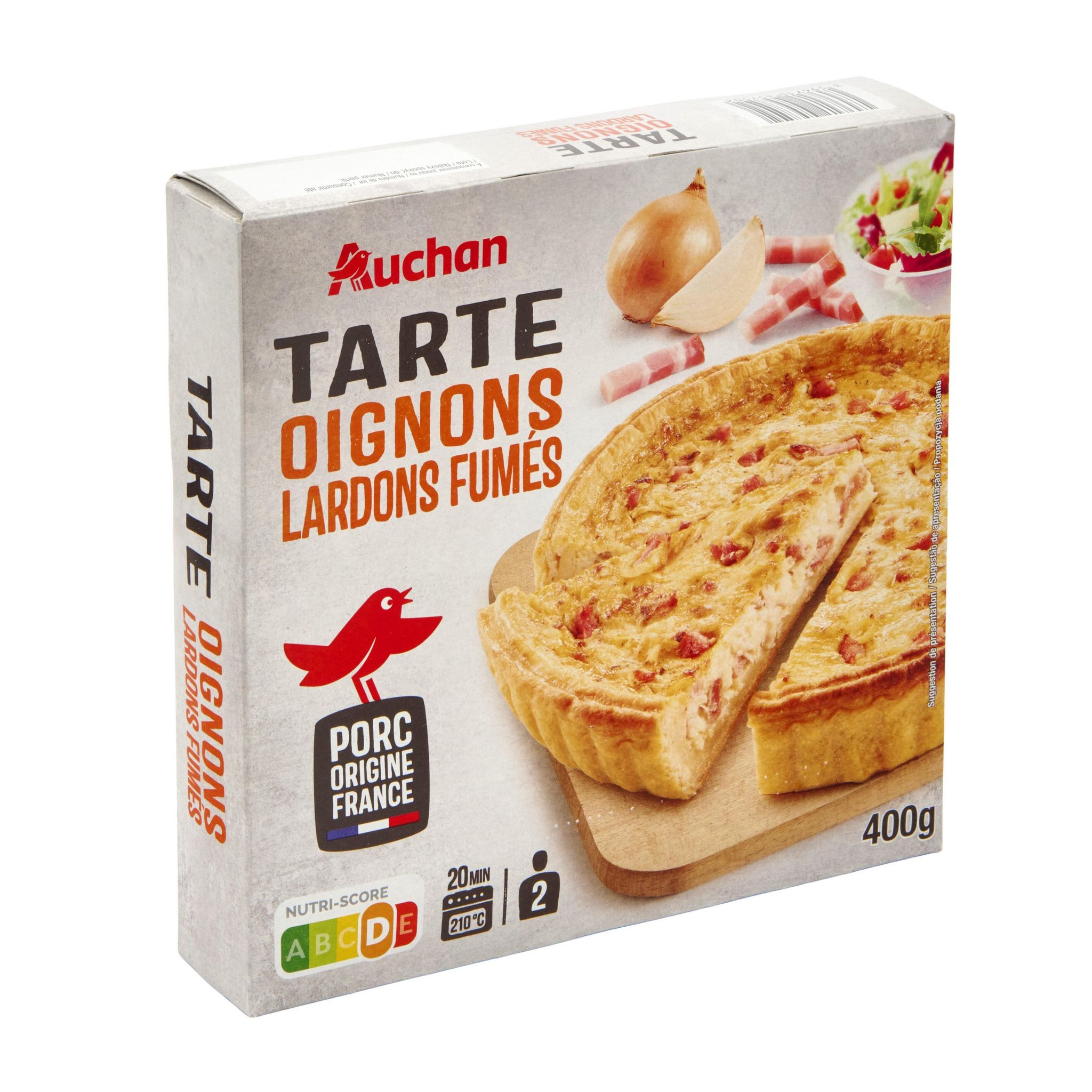 Voir la diapositive 3 : AUCHAN Tarte oignons et lardons fumés 2 parts 400g