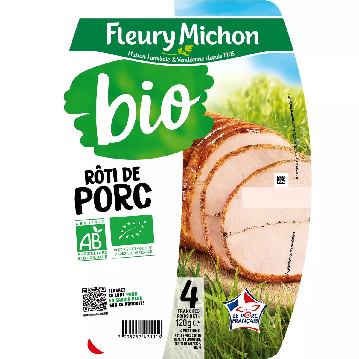 FLEURY MICHON Rôti de porc bio 4 tranches 120 g