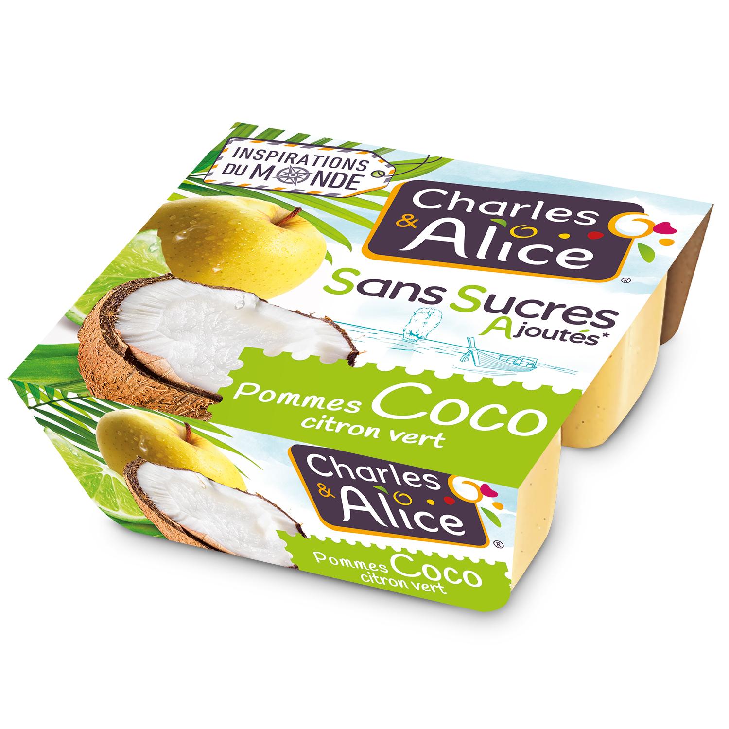 CHARLES & ALICE Spécialité pommes coco citron vert sans sucres ajoutés 4x97g