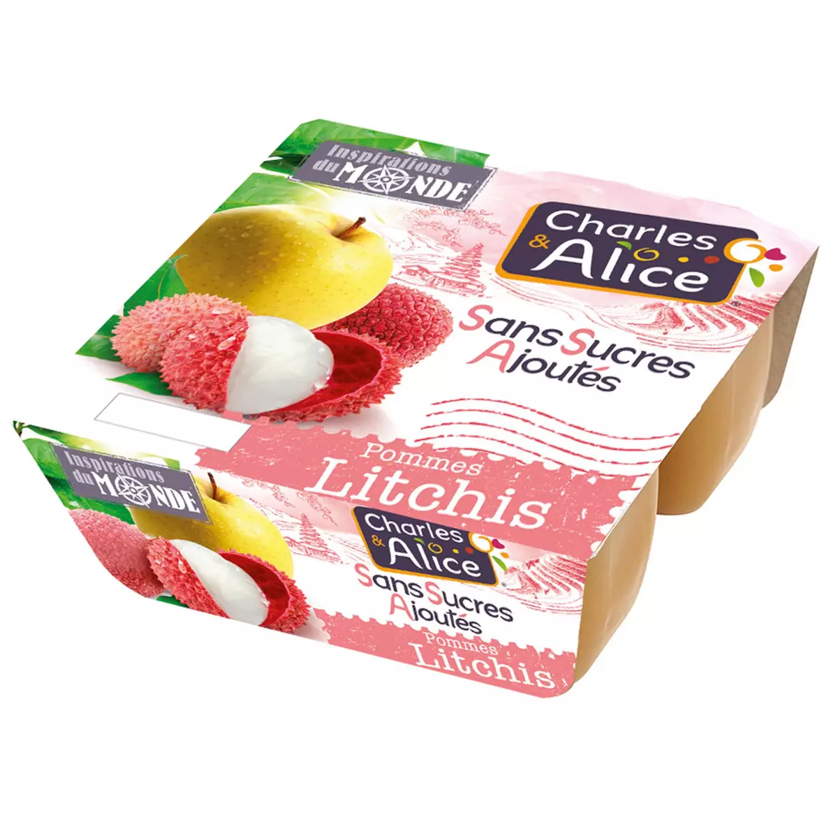 CHARLES & ALICE Spécialité pommes litchis sans sucres ajoutés 4x97g