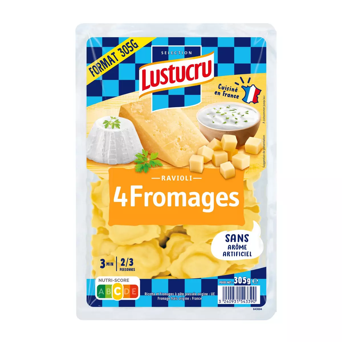 LUSTUCRU Ravioli 4 fromages 2-3 portions 305g