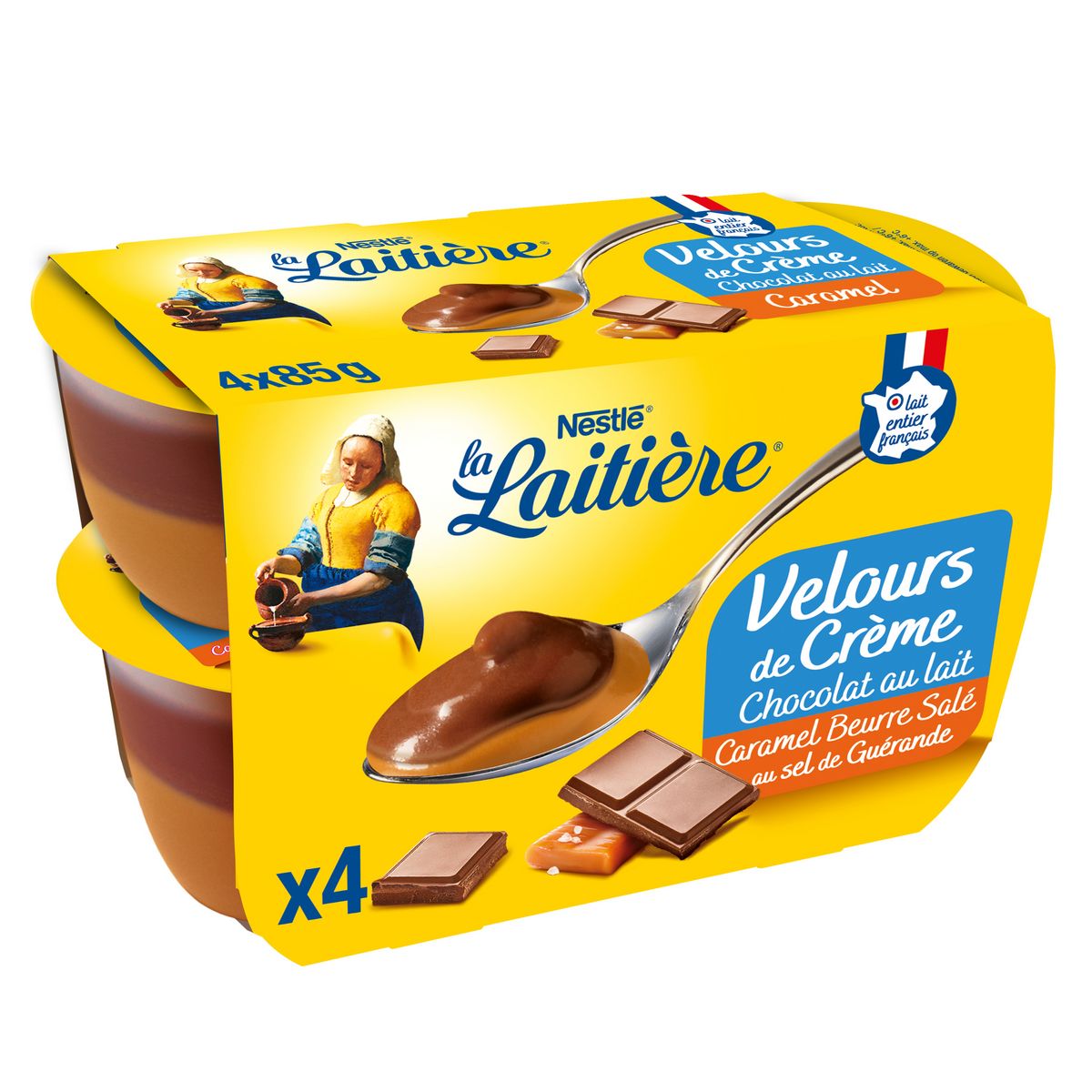 LA LAITIERE Velours de crème au chocolat au lait et caramel 4x85g