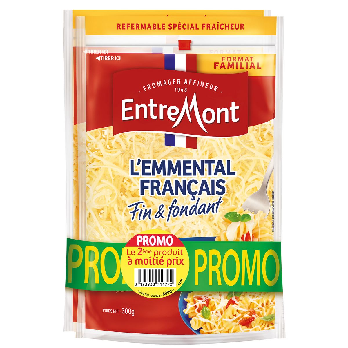 ENTREMONT Emmental râpé extra fin x2 -50% sur le 2ème 600g
