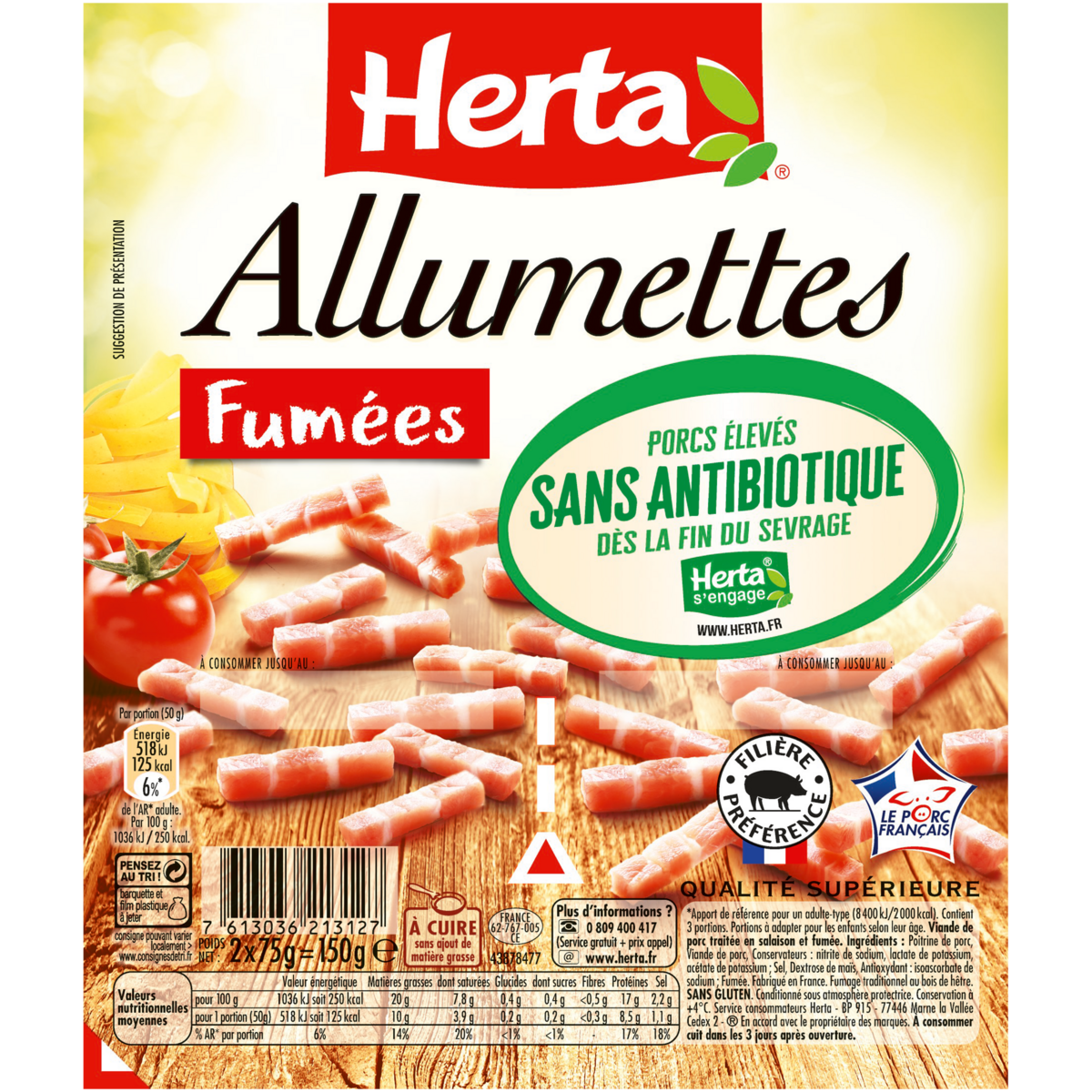 HERTA Allumettes fumées 2x75g
