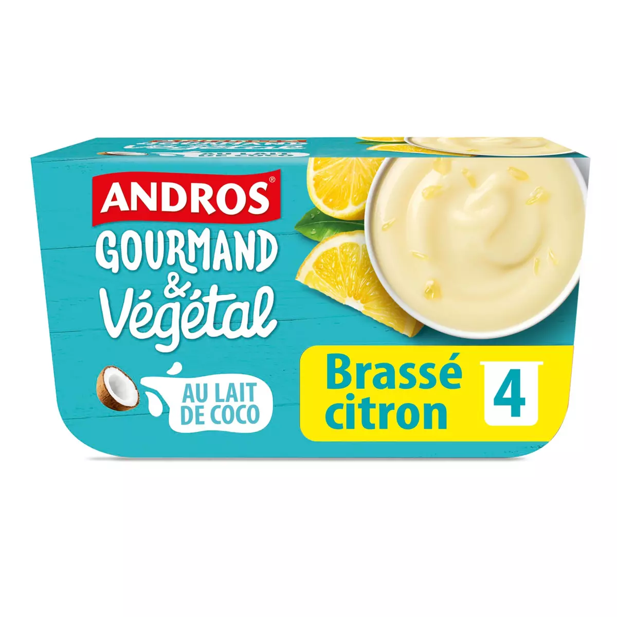 ANDROS Gourmand & Végétal Dessert brassé au lait de coco au citron 4x100g