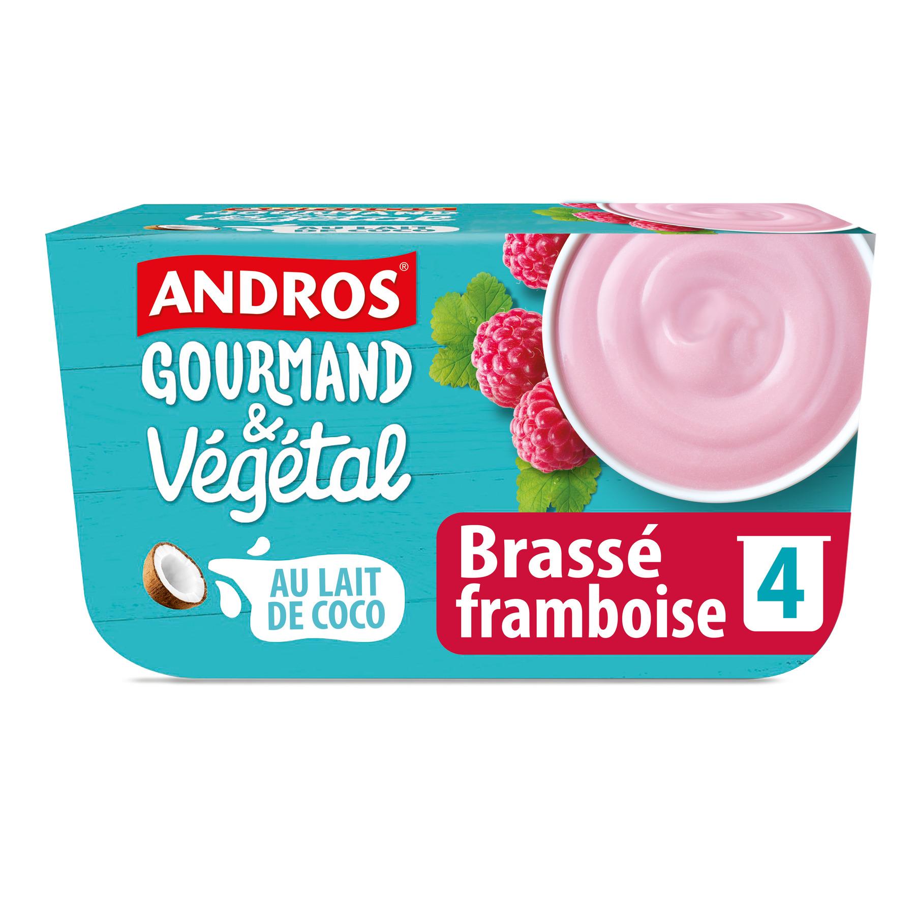 ANDROS Dessert brassé végétal framboise au lait de coco 4x100g