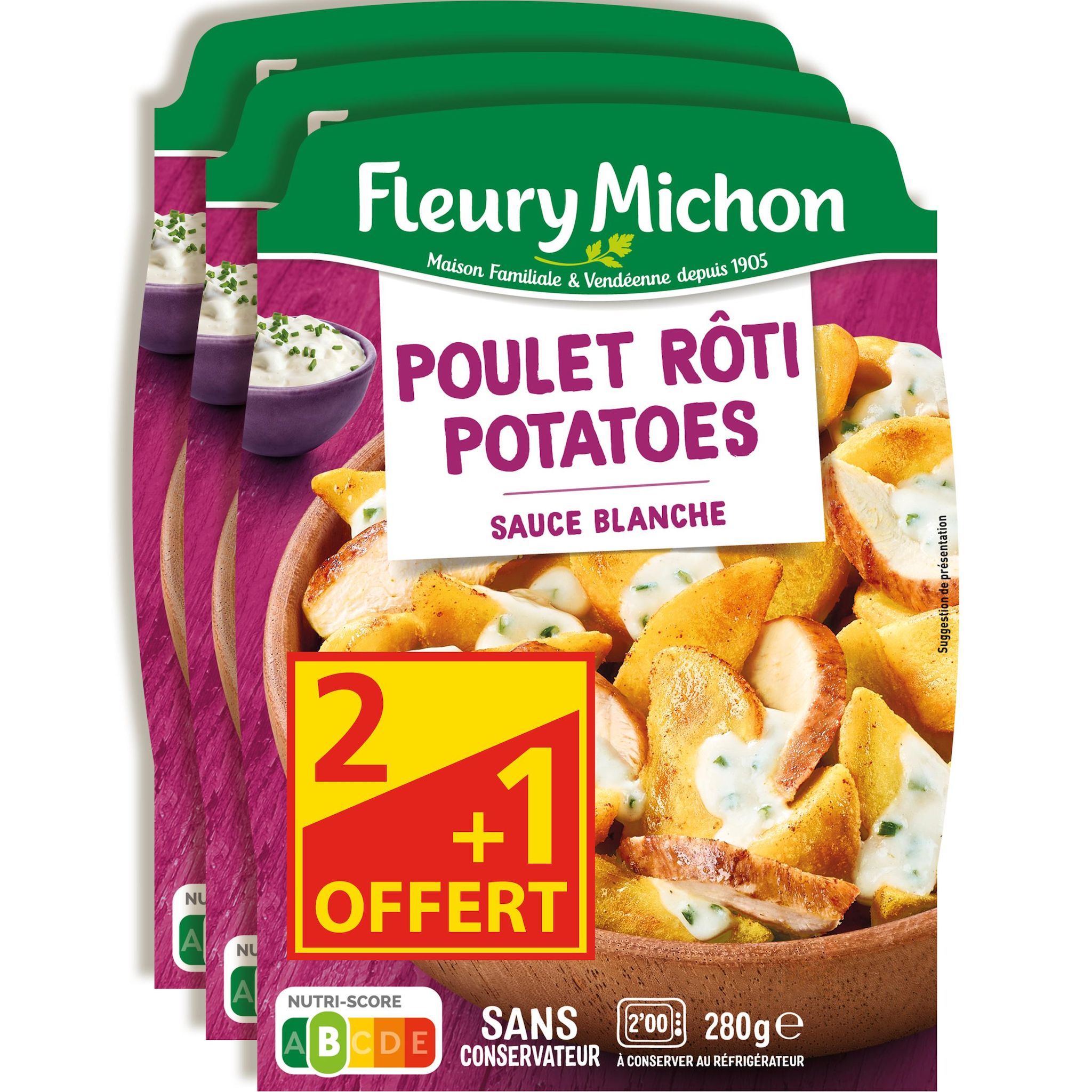 FLEURY MICHON Poulet rôti potatoes sauce blanche 2+1 offert 3x280g