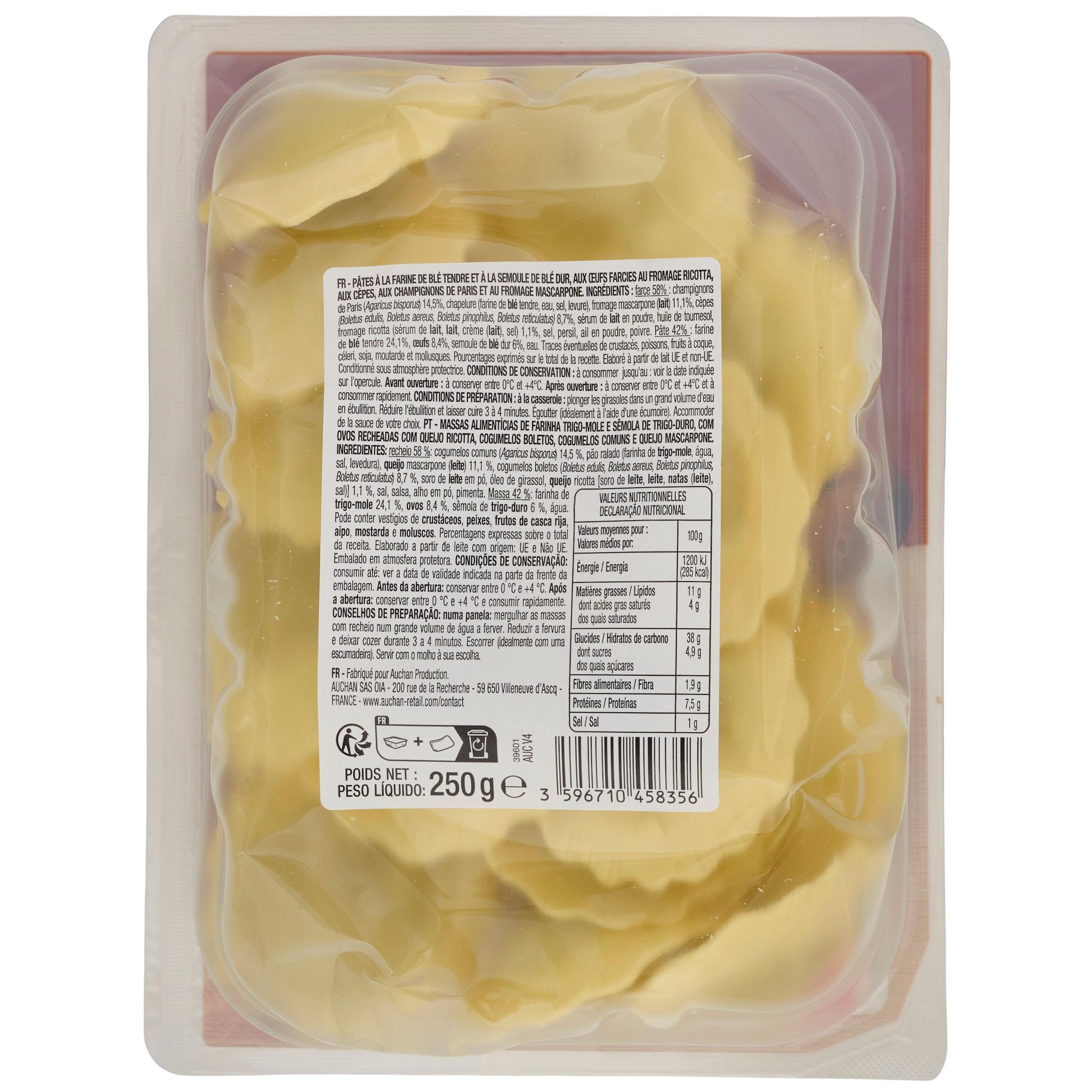 Voir la diapositive 2 : AUCHAN Girasole aux champignons et mascarpone 2 parts 250g